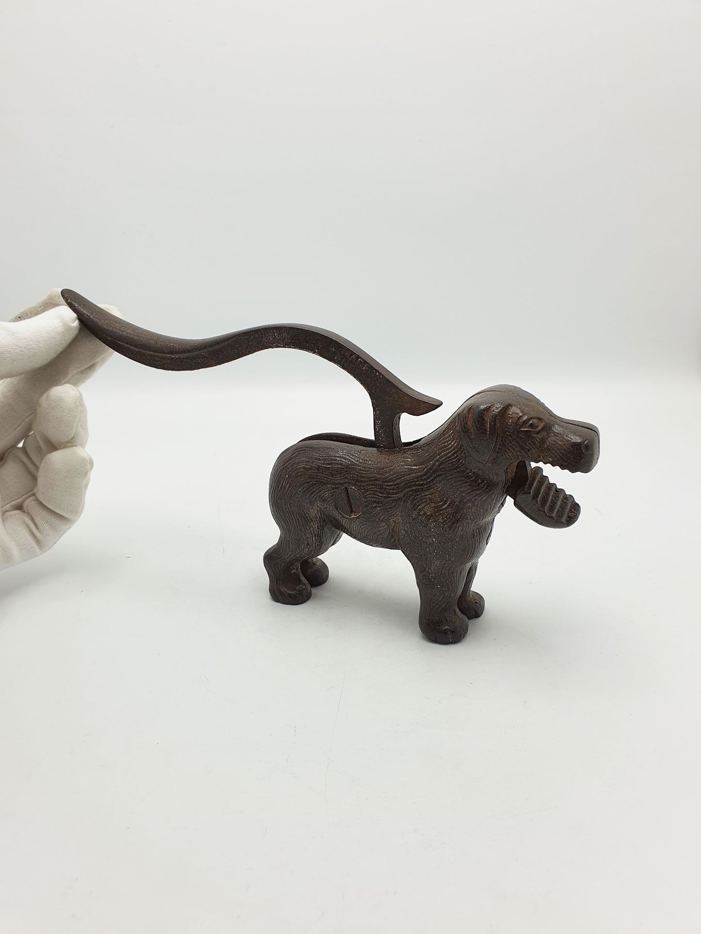 Antique Victorian Cast Iron Dog Nutcracker with Lever Tail Handle - 1896