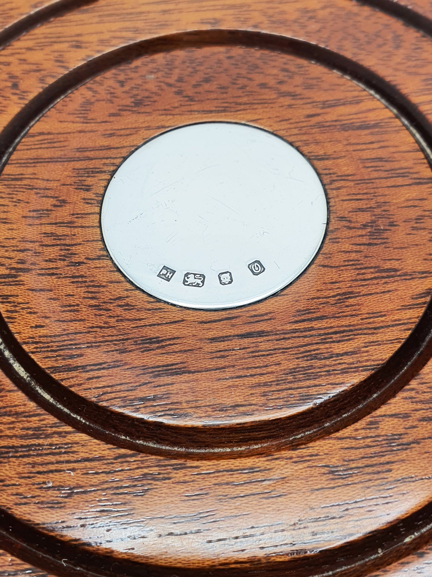 Large Vintage Mahogany Wine Coaster with Sterling Silver Inset – London, 1988