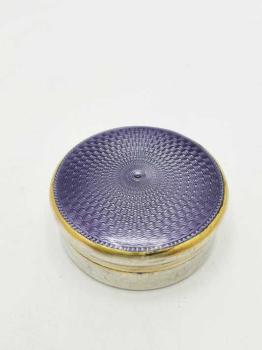 Antique Sterling Silver & Purple Guilloché Enamel Pill Box - 1926