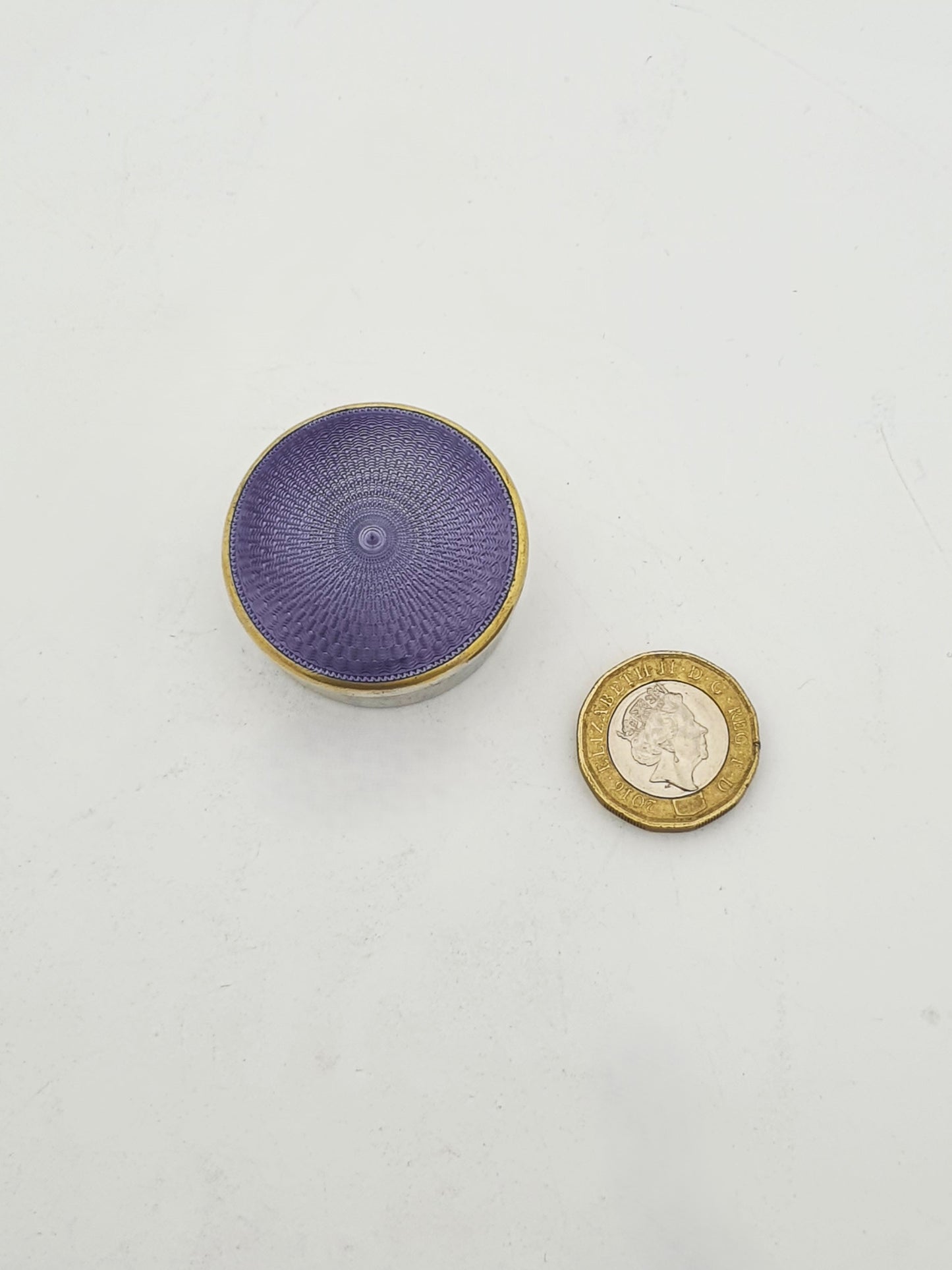 Antique Sterling Silver & Purple Guilloché Enamel Pill Box - 1926