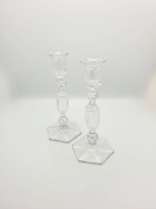 Gorgeous Pair of Antique Clear Cut Crystal Candlesticks  – circa 1920