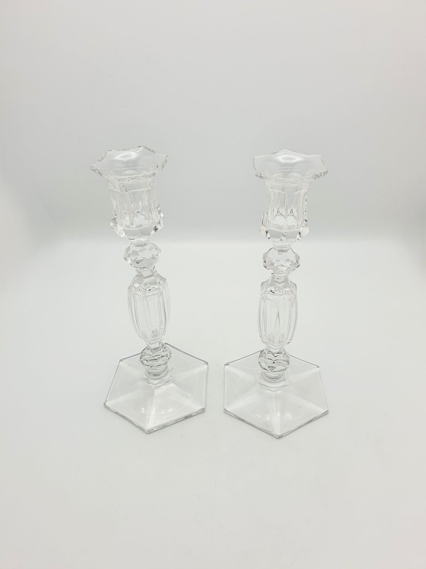 Gorgeous Pair of Antique Clear Cut Crystal Candlesticks  – circa 1920