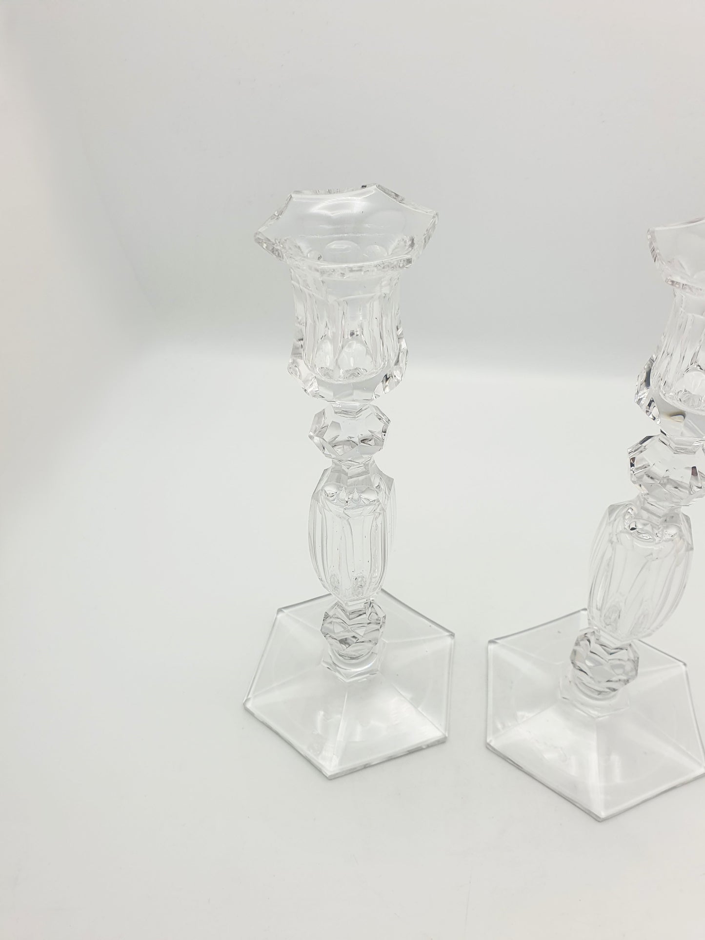 Gorgeous Pair of Antique Clear Cut Crystal Candlesticks  – circa 1920