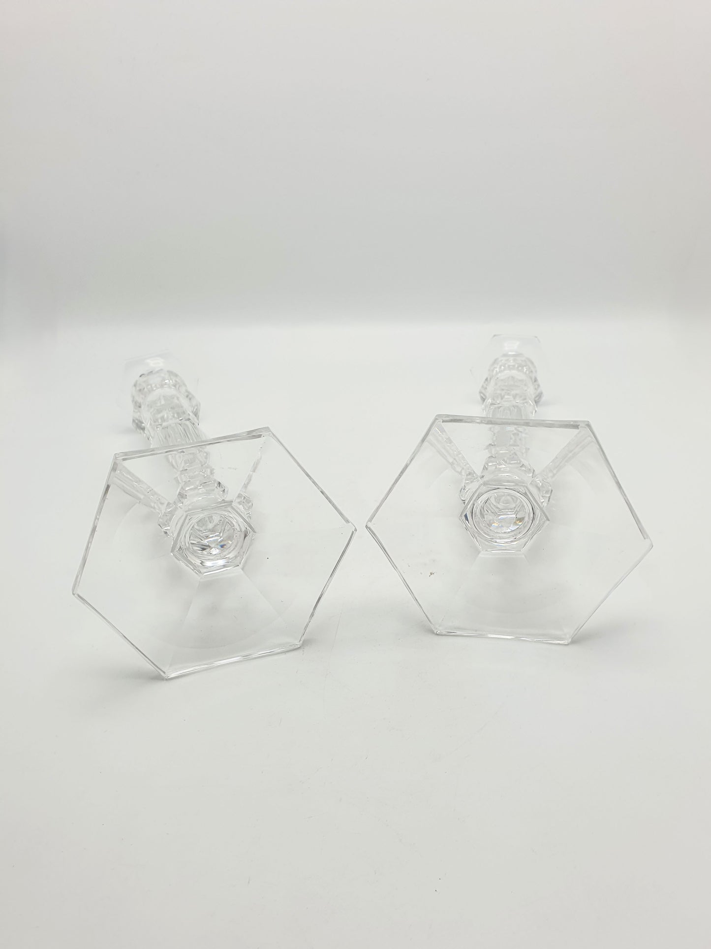 Gorgeous Pair of Antique Clear Cut Crystal Candlesticks  – circa 1920
