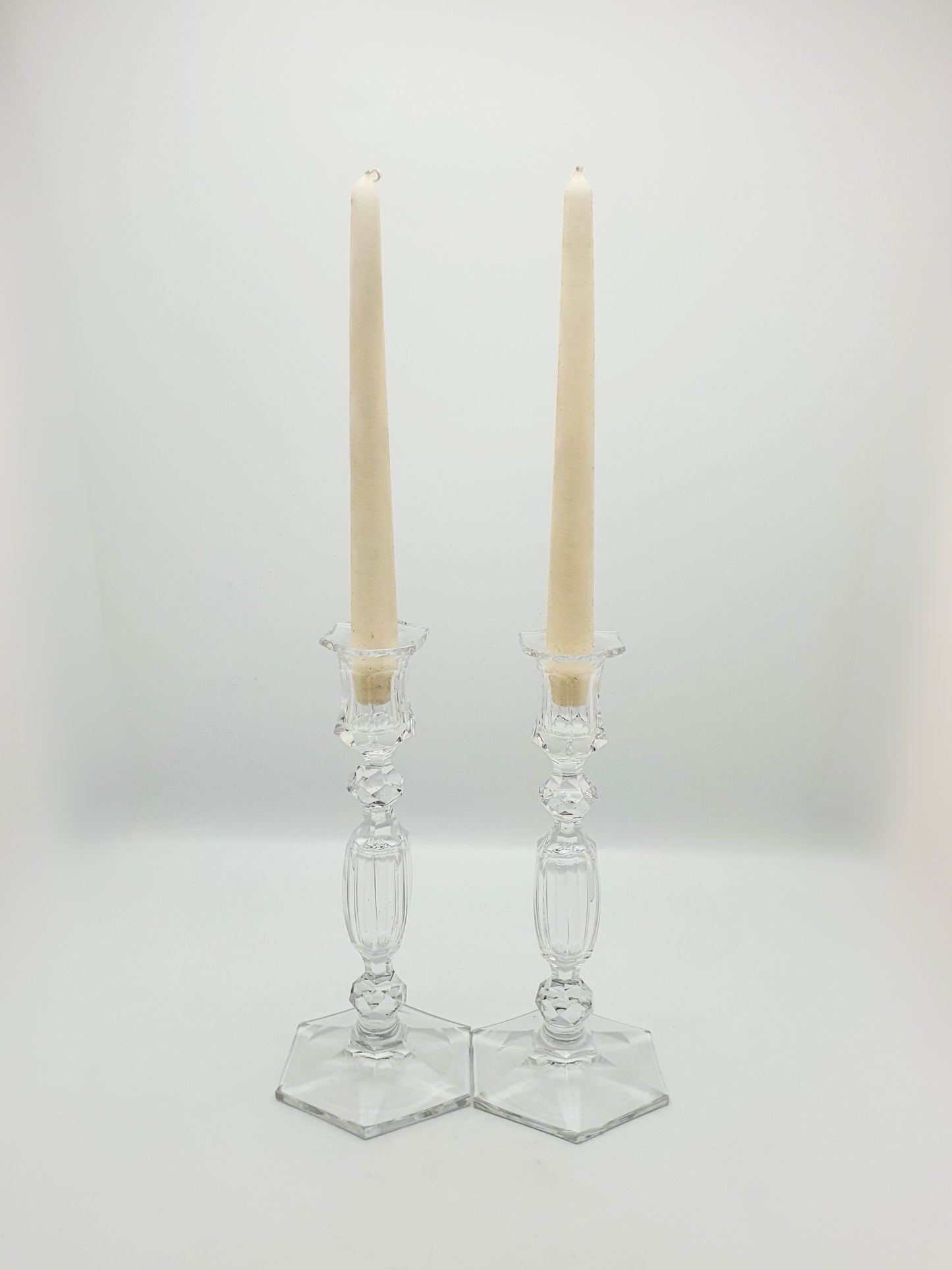 Gorgeous Pair of Antique Clear Cut Crystal Candlesticks  – circa 1920