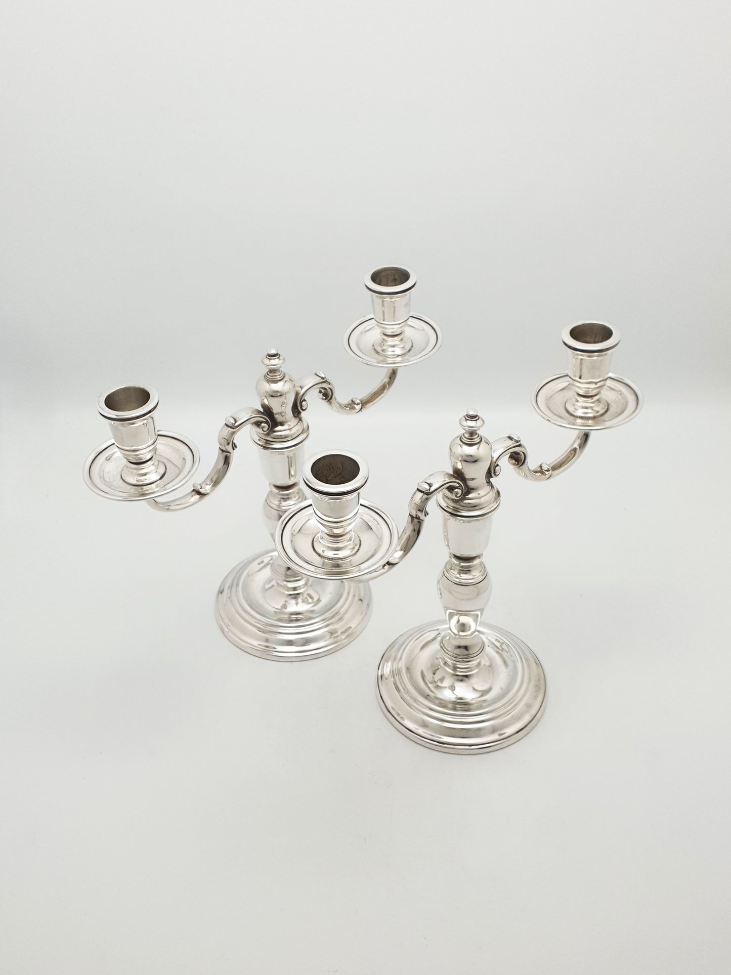 Vintage Pair of Silver Plated Low Two-Branch Table Candelabra – circa 1930