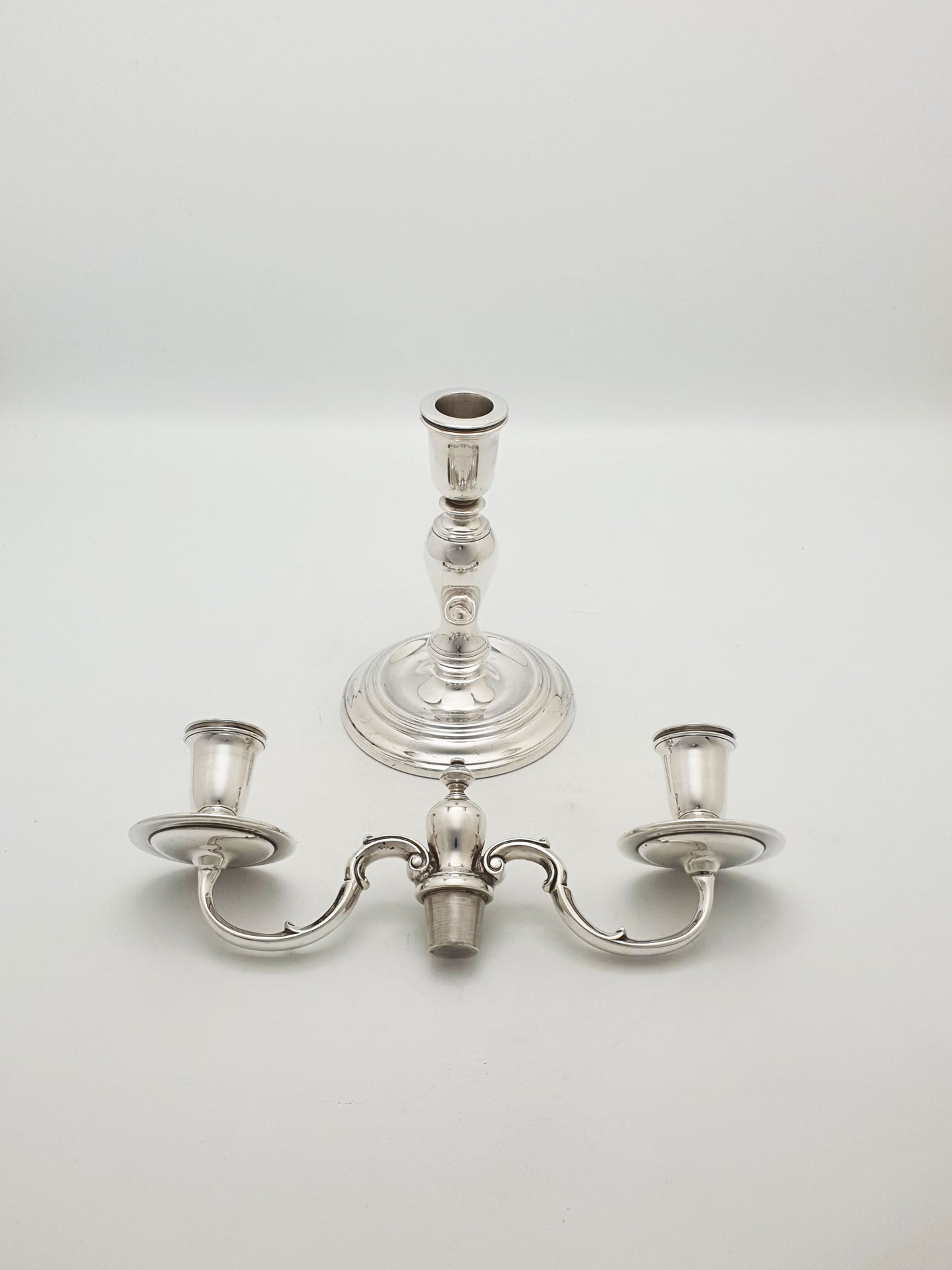 Vintage Pair of Silver Plated Low Two-Branch Table Candelabra – circa 1930