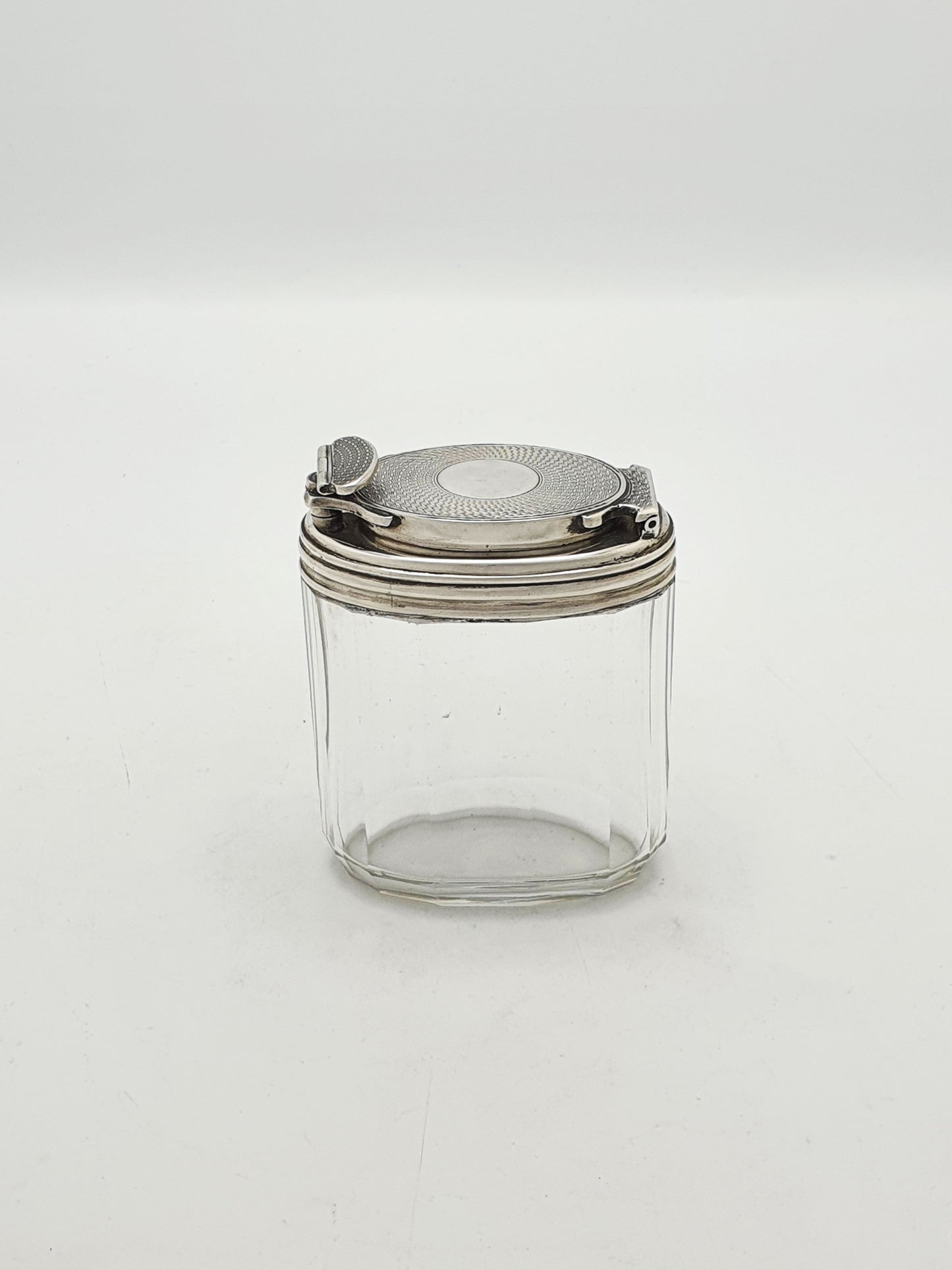 Antique Victorian Sterling Silver Mounted Glass Travelling Jar – London, 1866