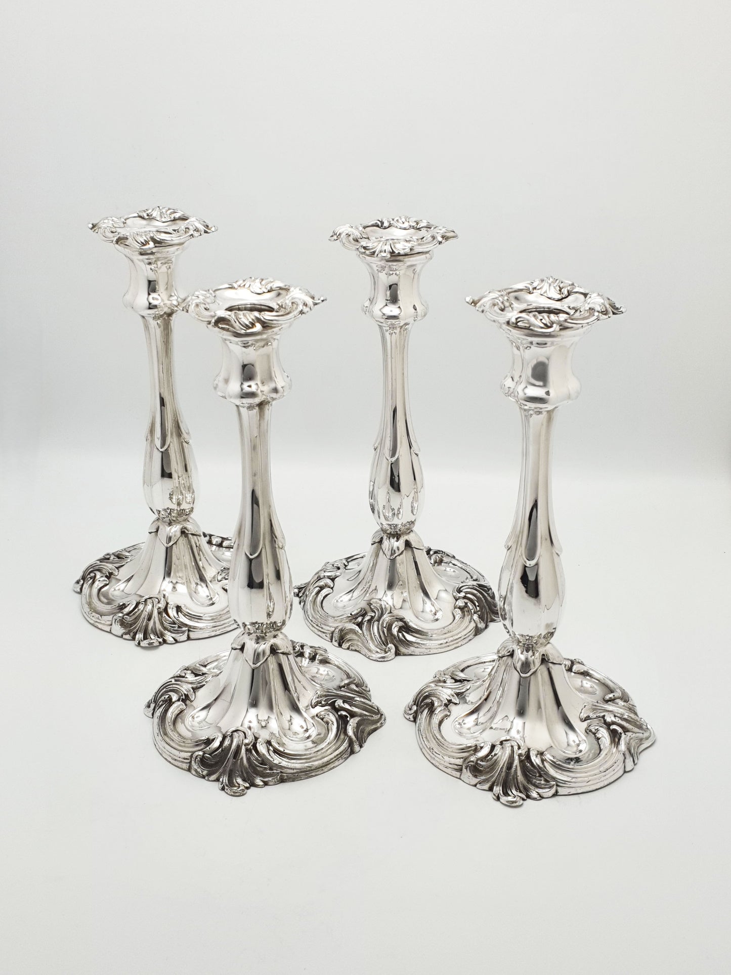 Set of 4 Antique Victorian Rococo Style Silver Plated Candlesticks – circa 1880