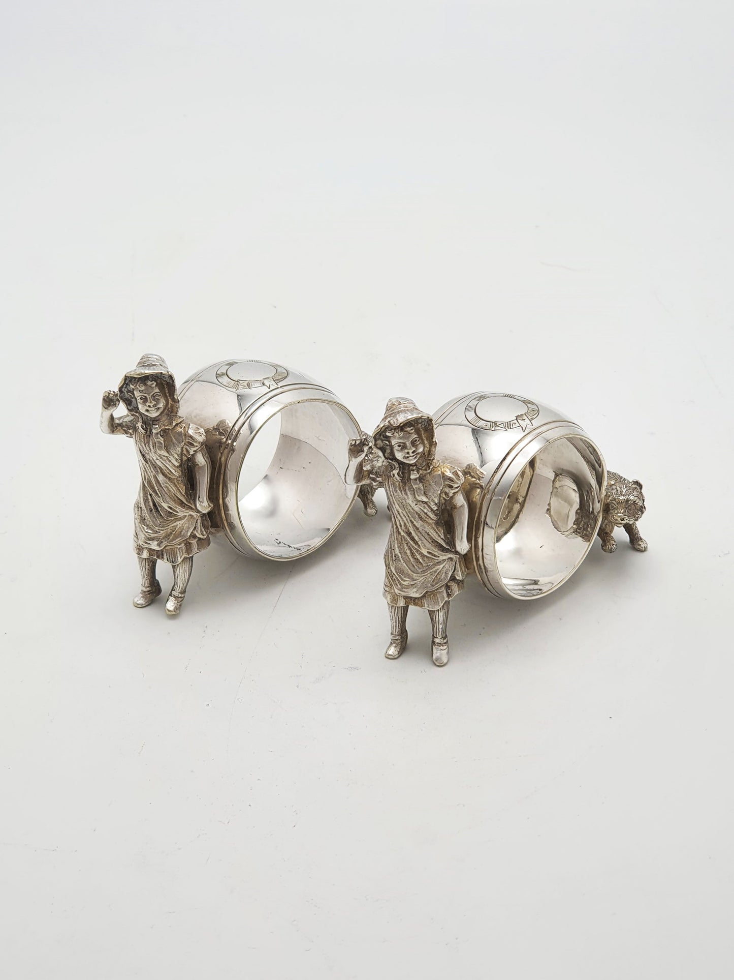 Lovely Pair of Antique Victorian Silver Plated Figural Napkin Rings - 1891