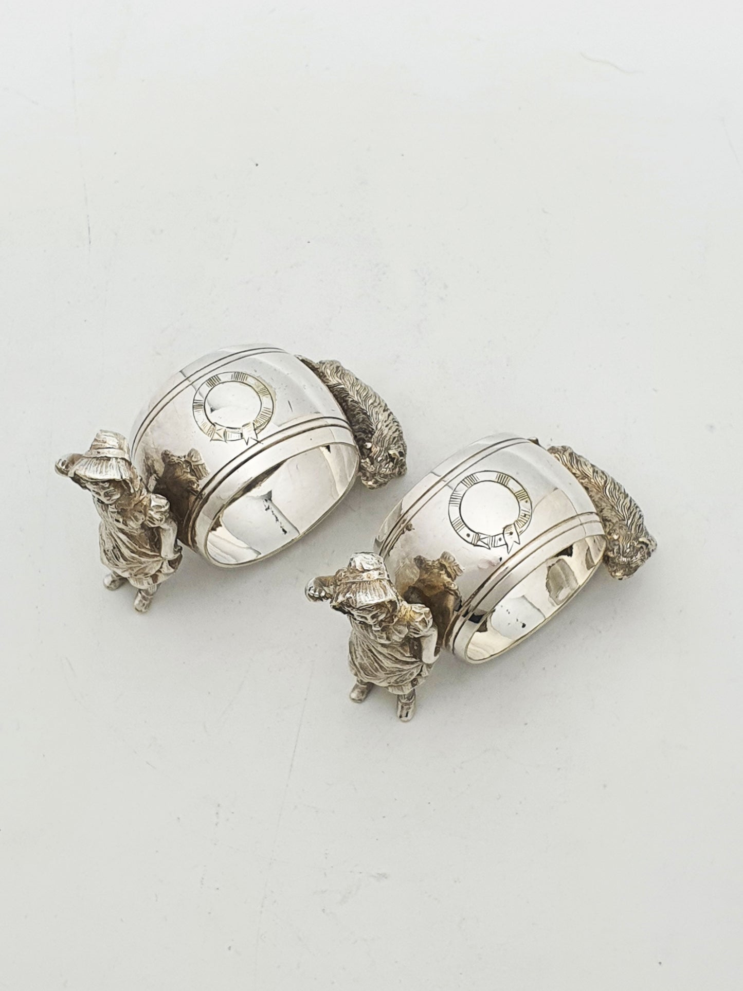 Lovely Pair of Antique Victorian Silver Plated Figural Napkin Rings - 1891