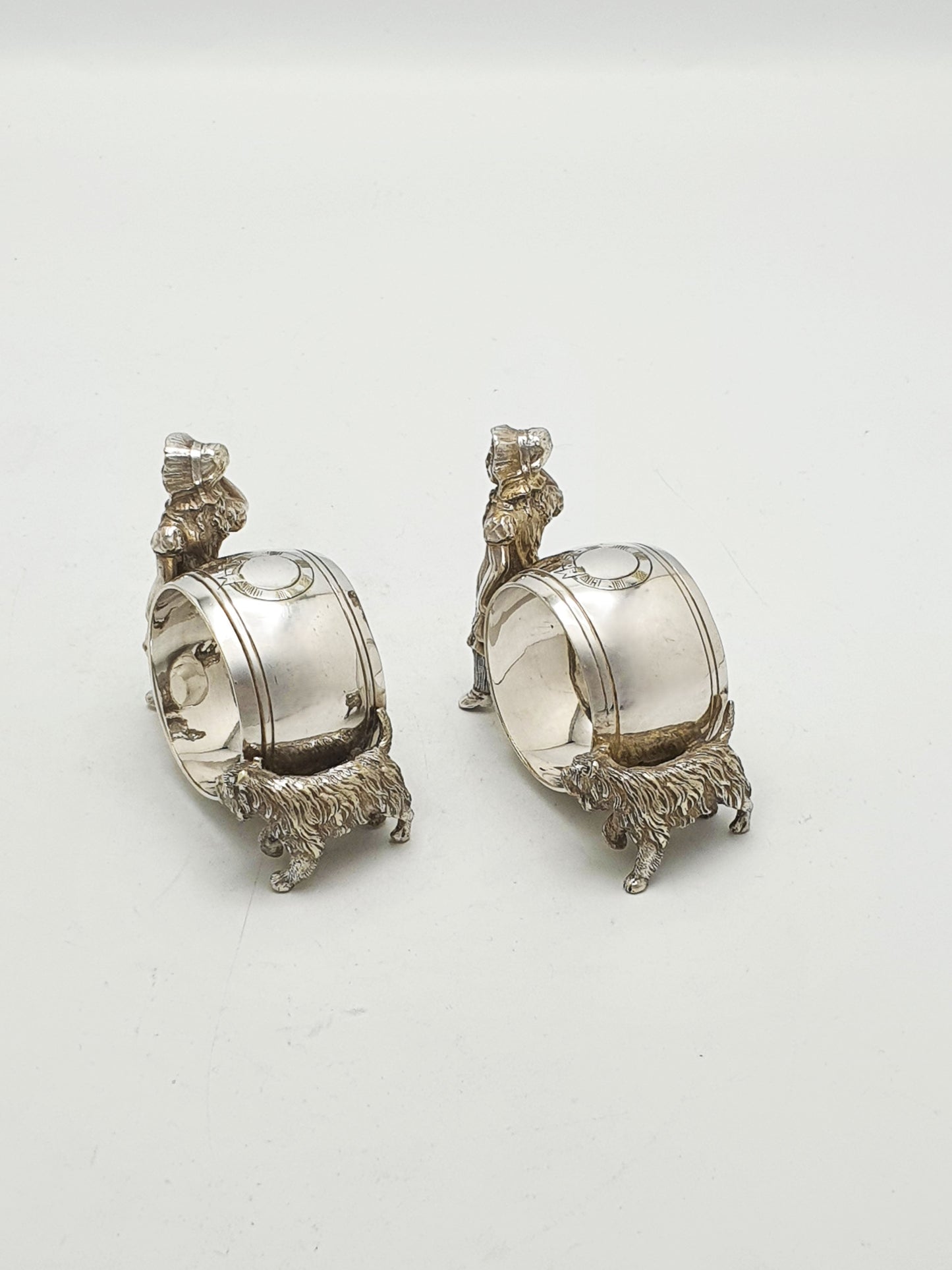 Lovely Pair of Antique Victorian Silver Plated Figural Napkin Rings - 1891