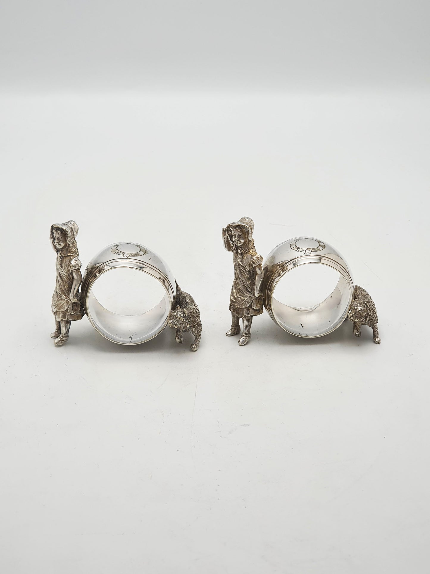 Lovely Pair of Antique Victorian Silver Plated Figural Napkin Rings - 1891