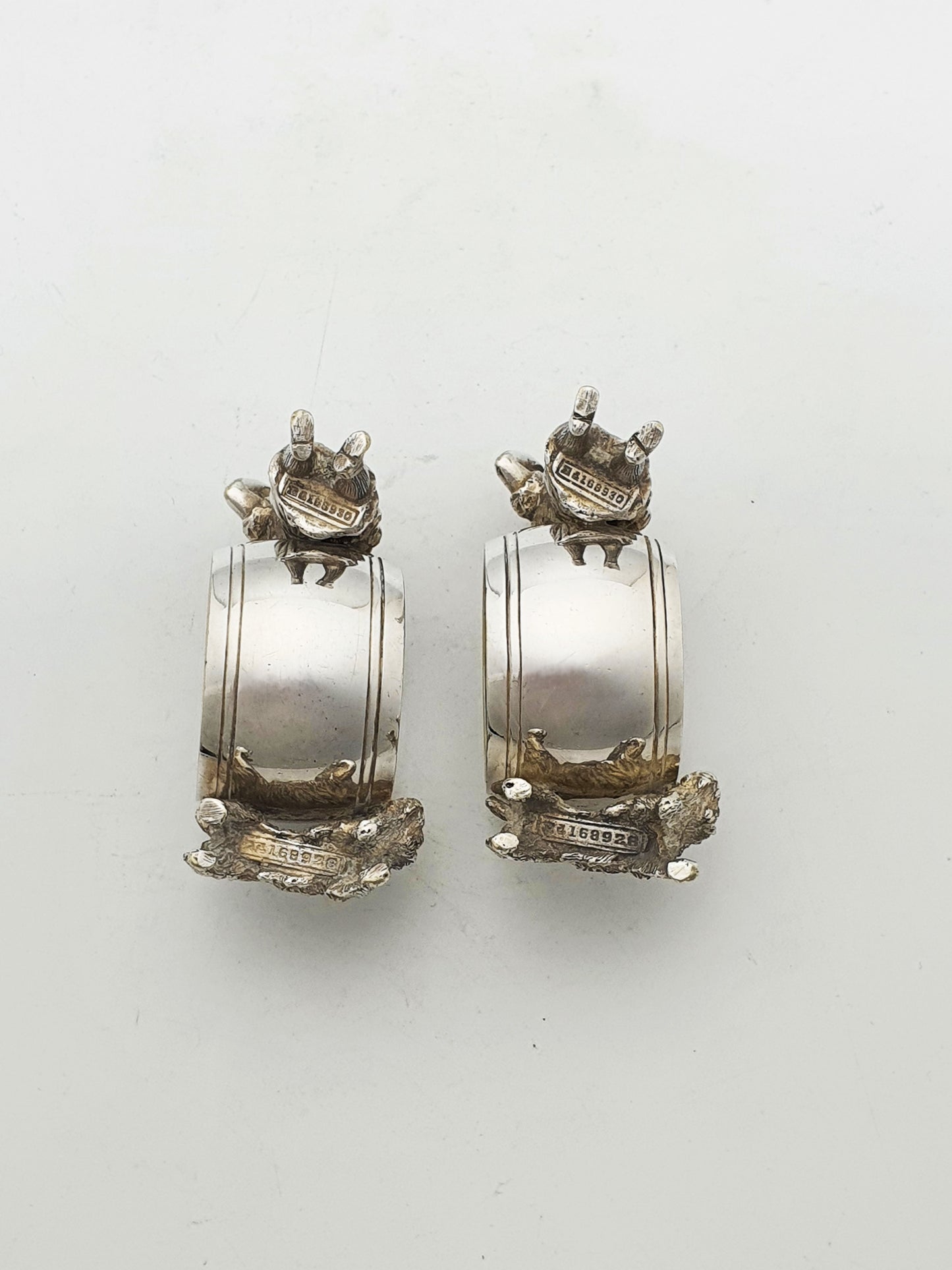 Lovely Pair of Antique Victorian Silver Plated Figural Napkin Rings - 1891