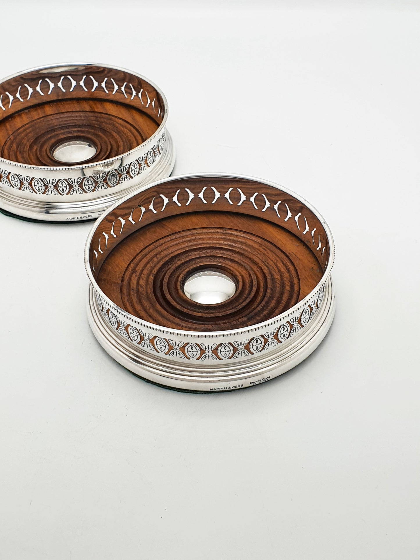 Pair of Antique Mappin & Webb Silver Plated Bottle Coasters – circa 1920