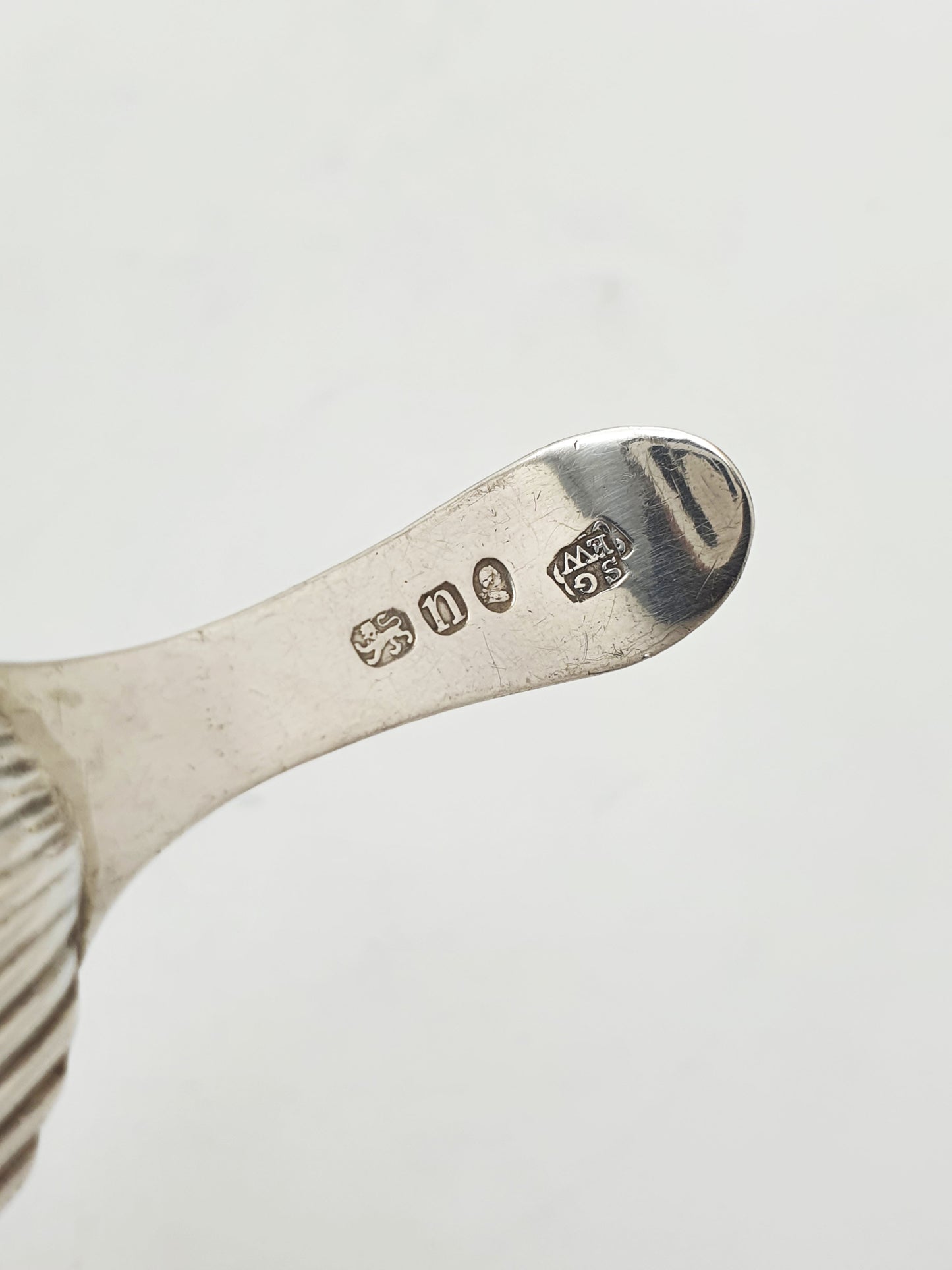 Antique Georgian Sterling Silver Shell Caddy Spoon with Engraved Handle - 1788