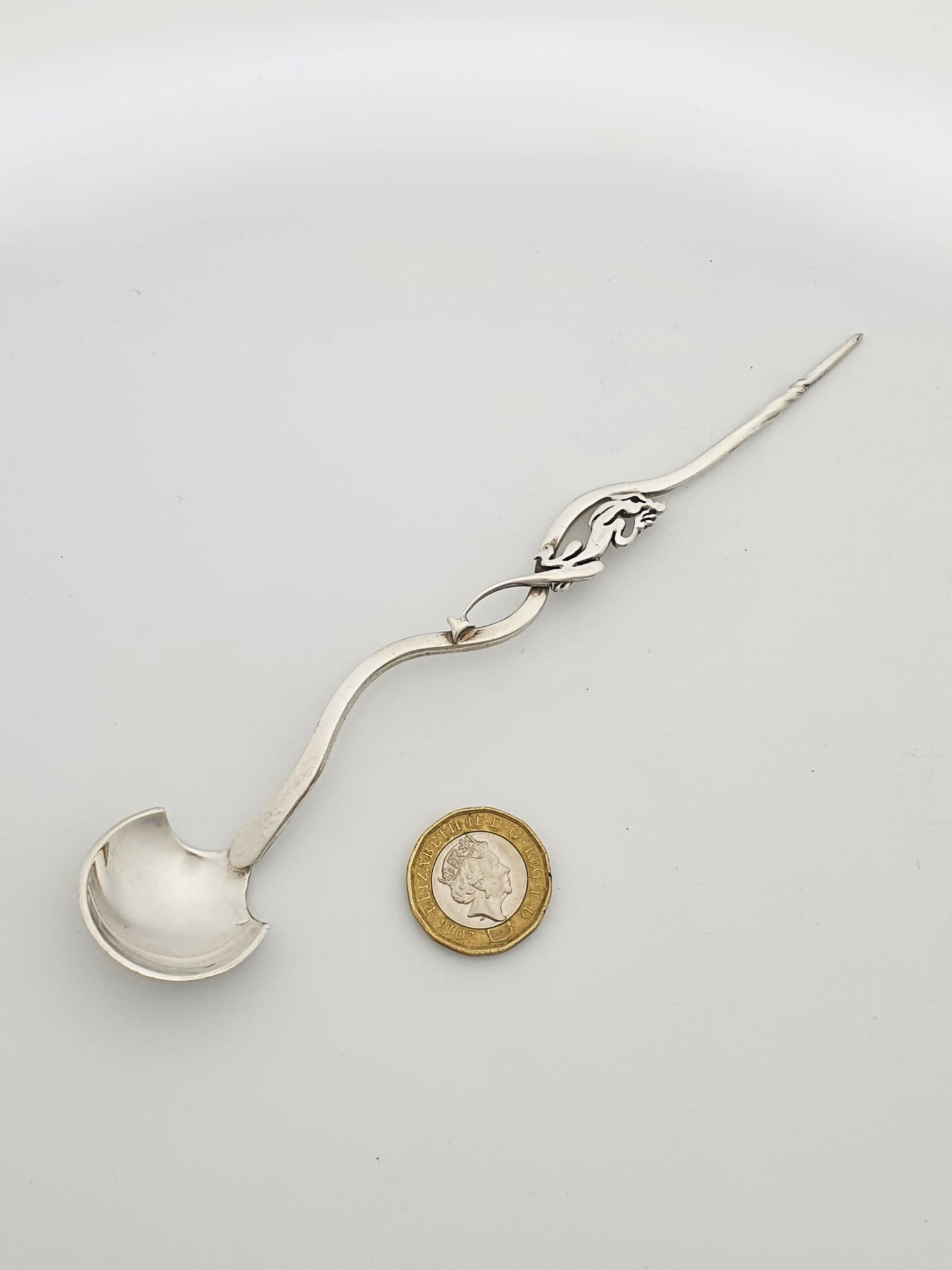 Contemporary Sterling Silver Long handled Dragon Spoon – London, 1997