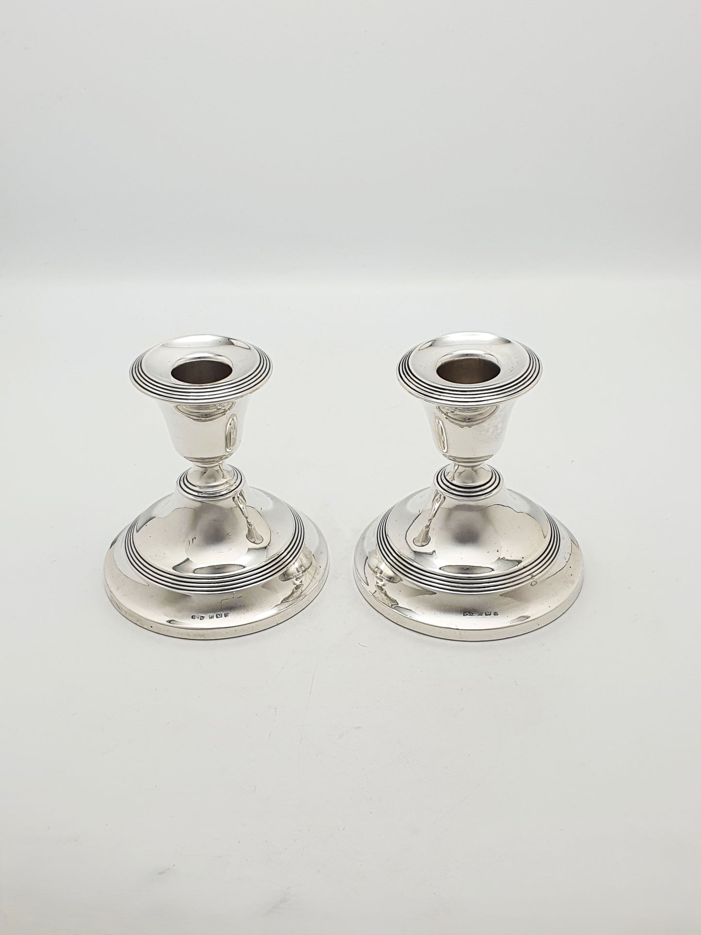 Pair of Antique George V Sterling Silver Low Candlesticks - 1919