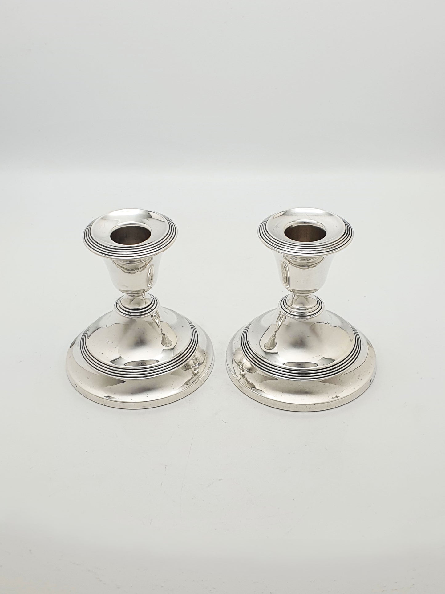 Pair of Antique George V Sterling Silver Low Candlesticks - 1919
