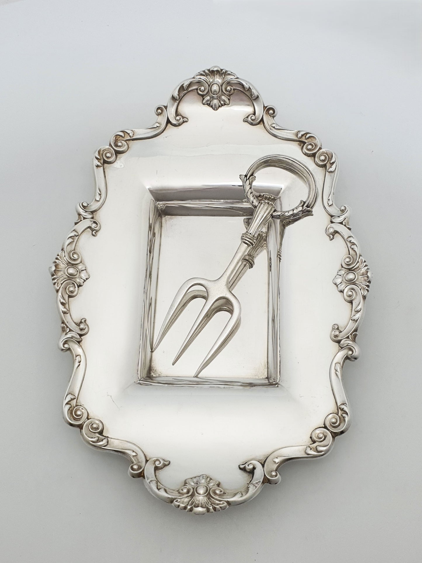 Rococo Revival Silver-Plated Bread Tray With Matching Three-Tine Fork – circa 1905
