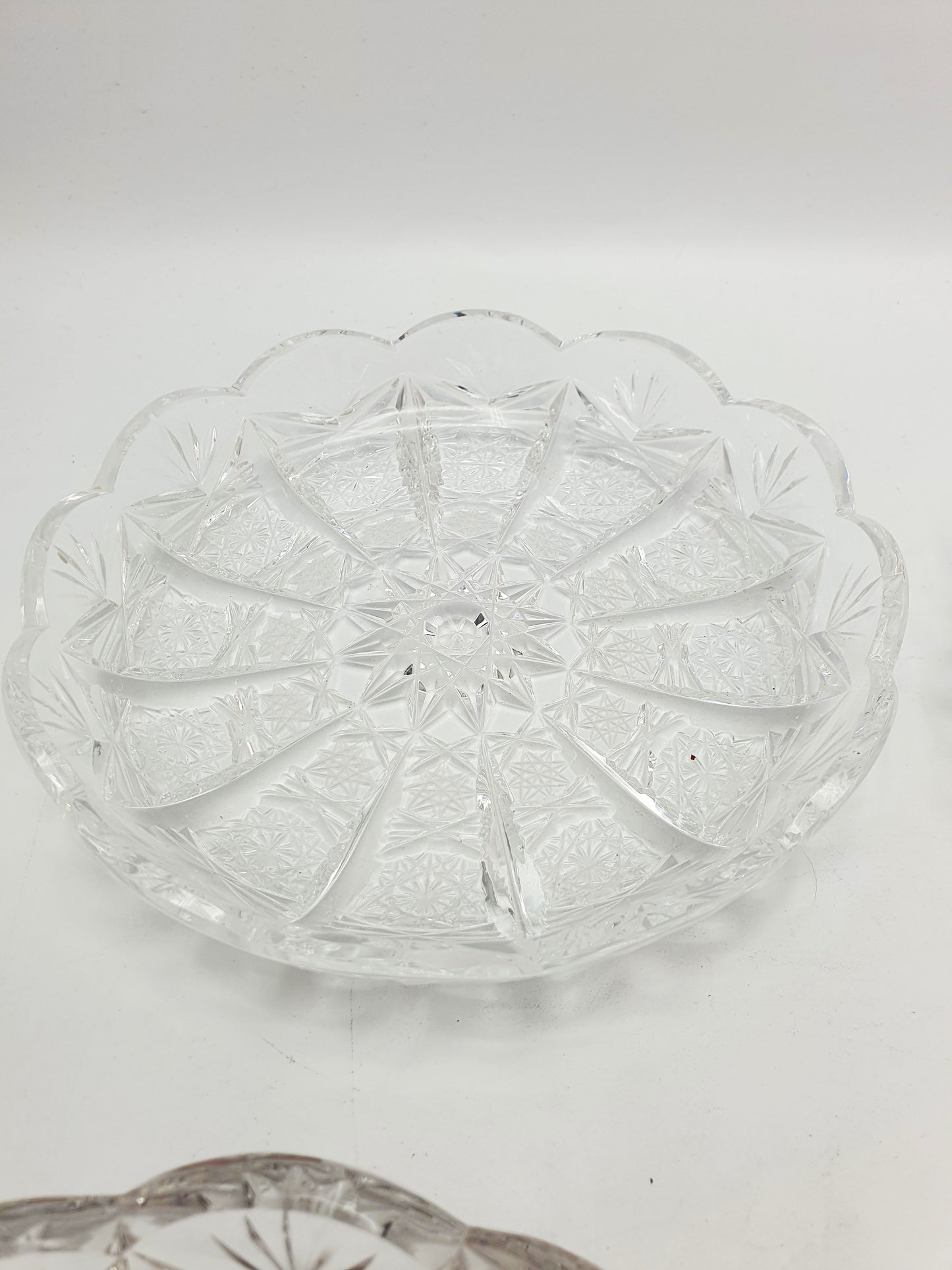 Gorgeous Set of 6 Cobweb Cut Glass Dishes – circa 1930