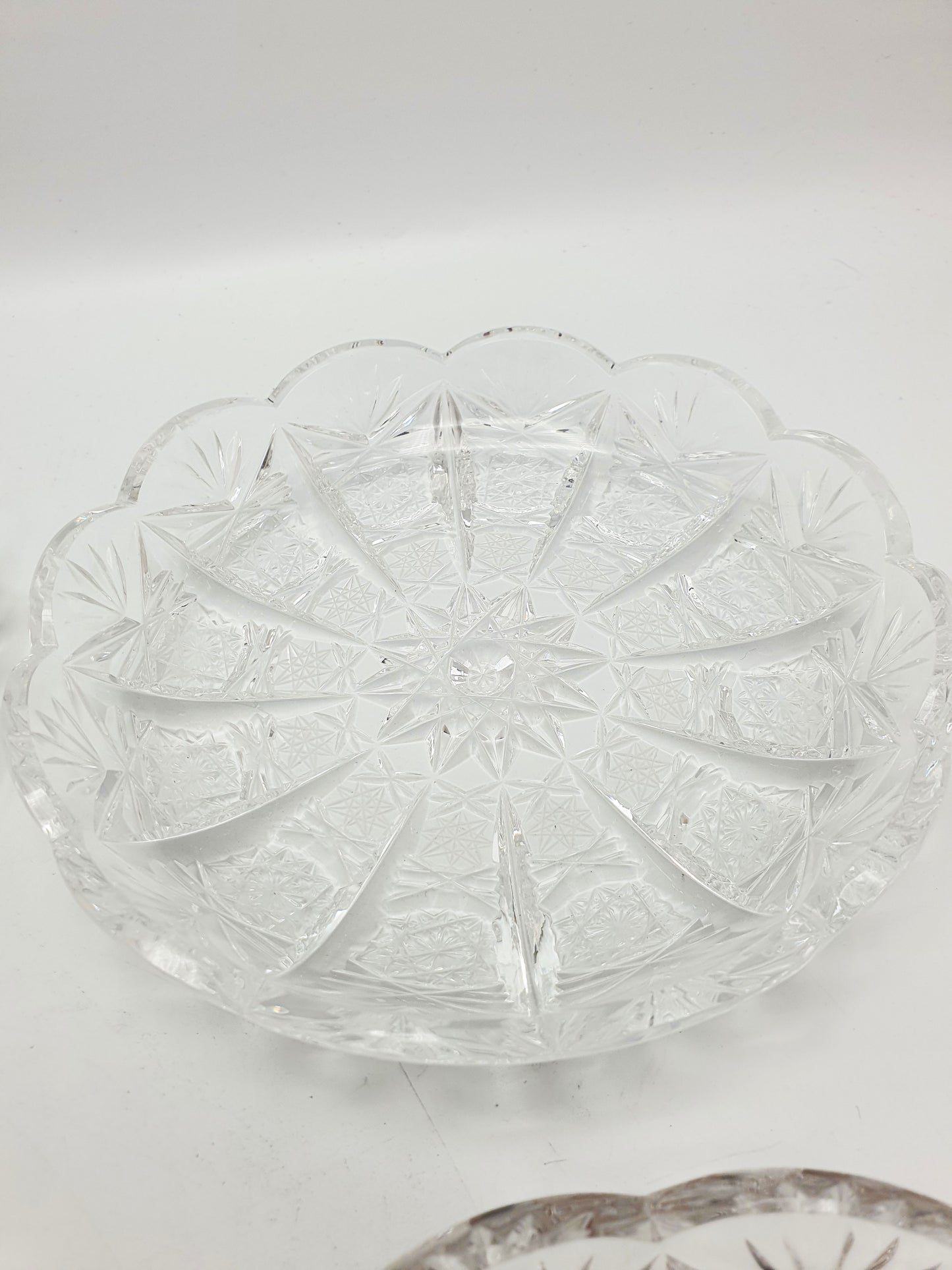 Gorgeous Set of 6 Cobweb Cut Glass Dishes – circa 1930