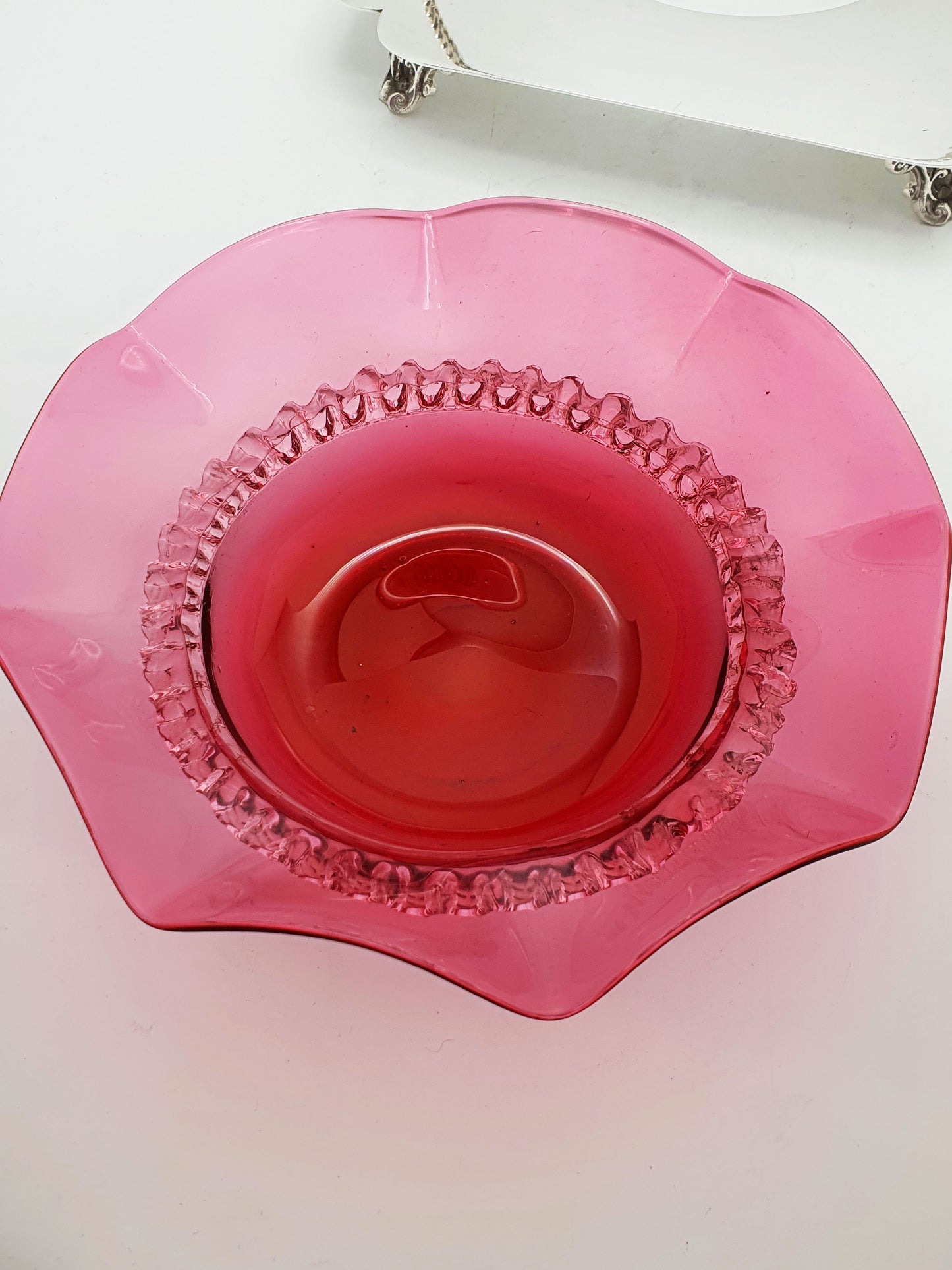 Stunning Cranberry Glass Dish in Silver Plated Stand - circa 1905