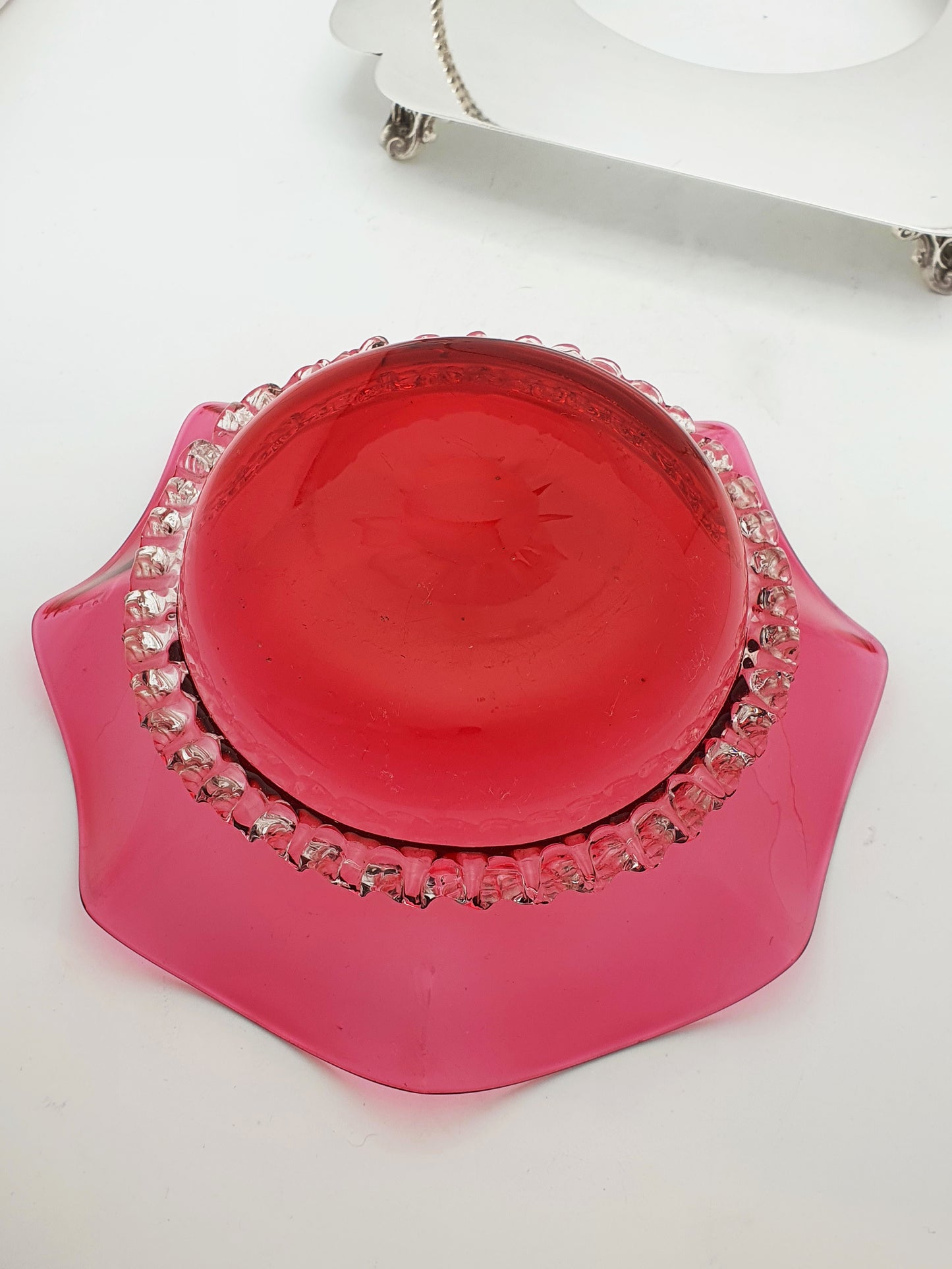Stunning Cranberry Glass Dish in Silver Plated Stand - circa 1905