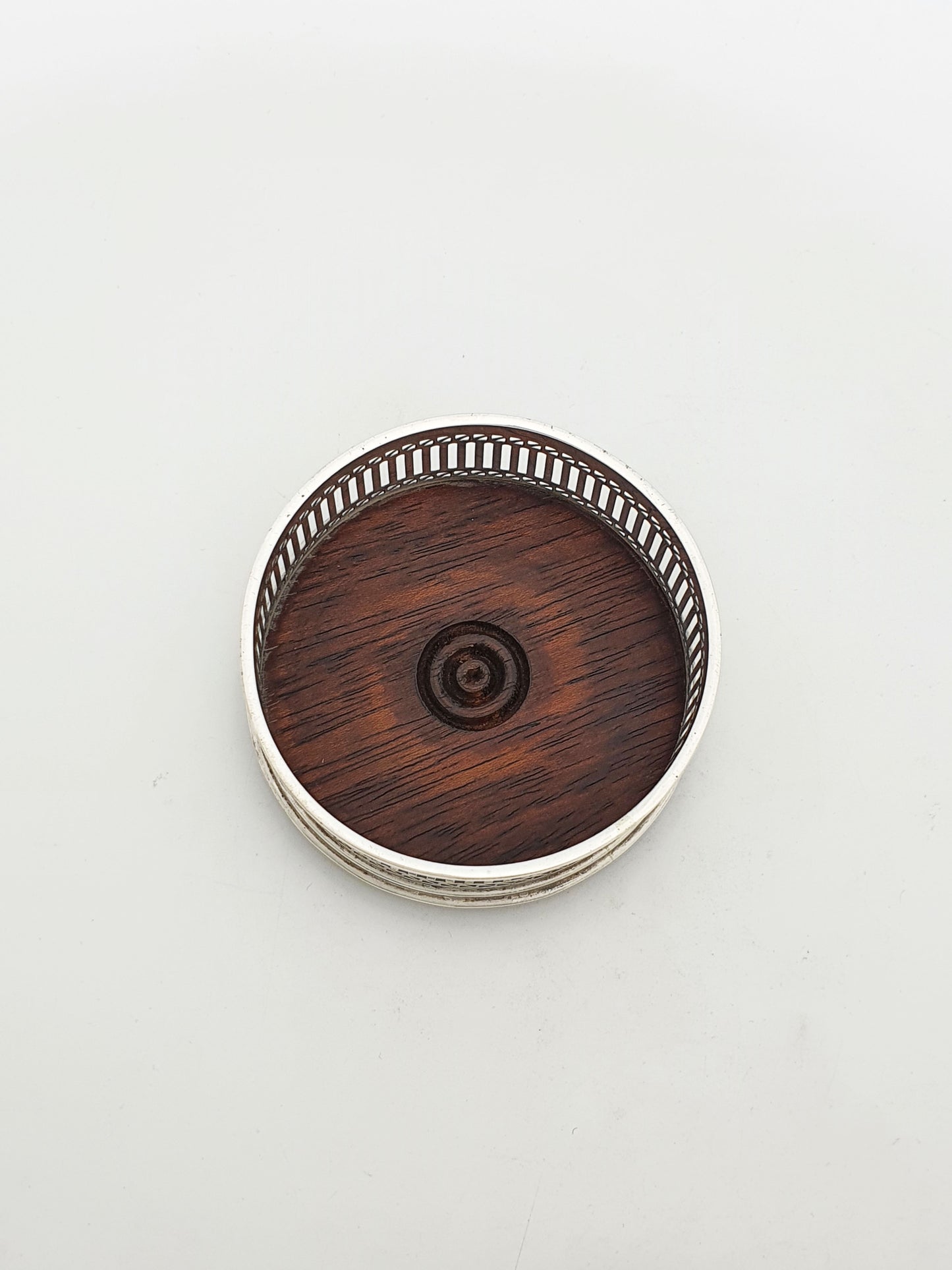 Vintage Pair of Sterling Silver & Mahogany Wine Bottle Coasters - 1983