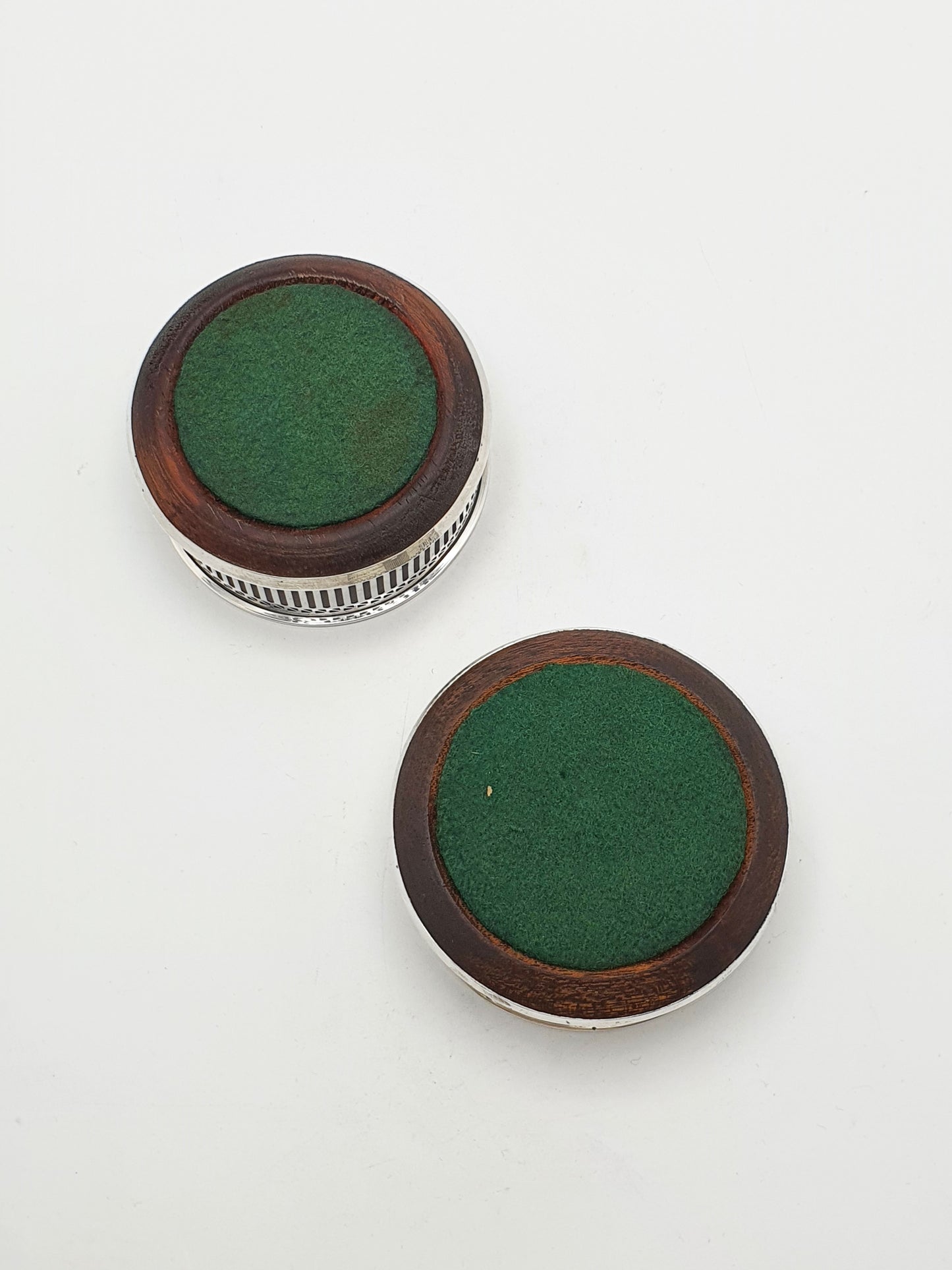 Vintage Pair of Sterling Silver & Mahogany Wine Bottle Coasters - 1983