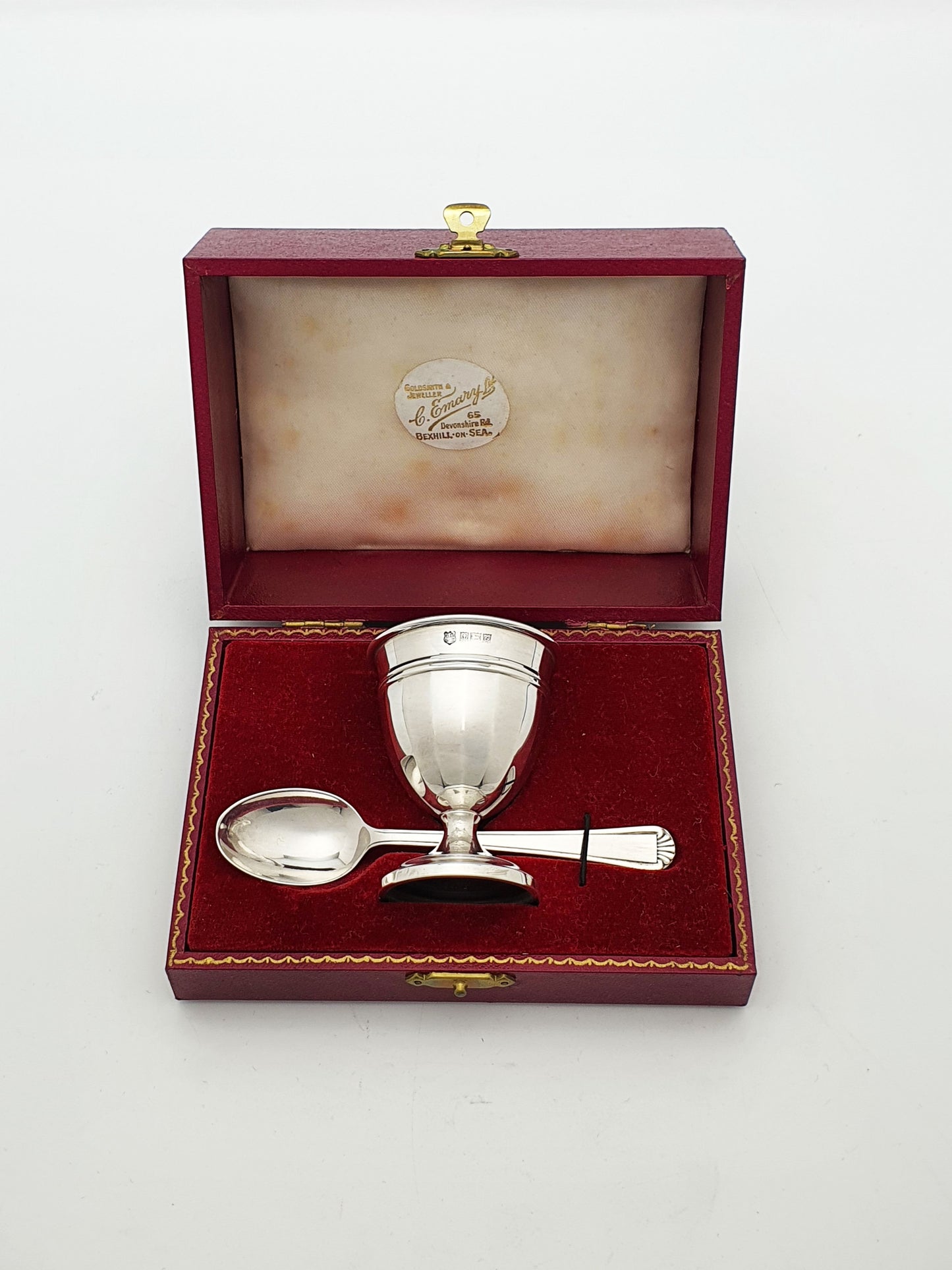 Vintage Sterling Silver Egg Cup & Spoon Set in Fitted Case - 1963