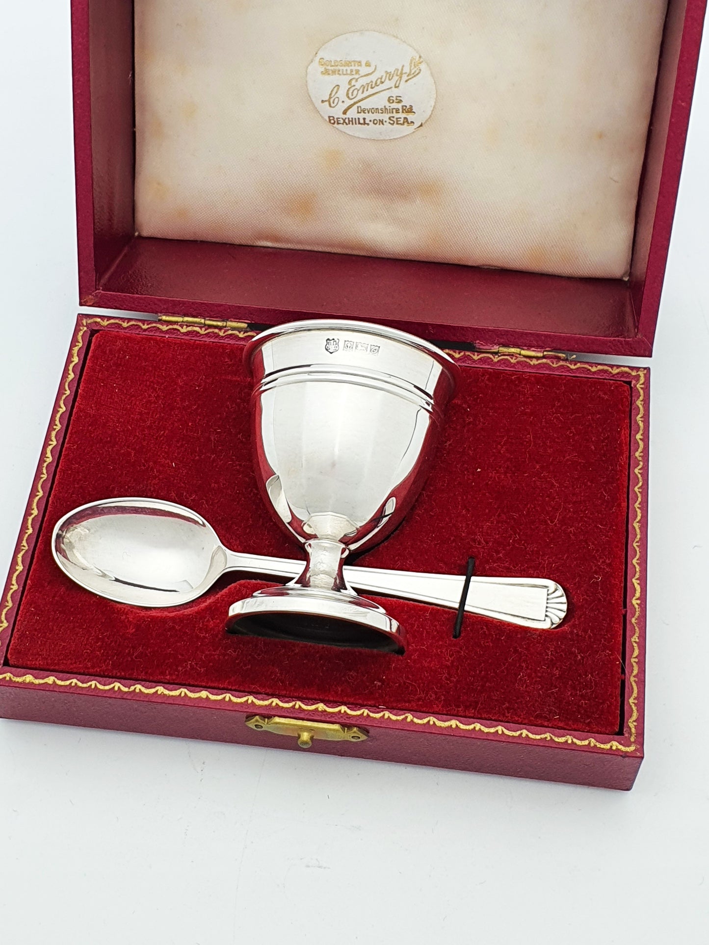Vintage Sterling Silver Egg Cup & Spoon Set in Fitted Case - 1963