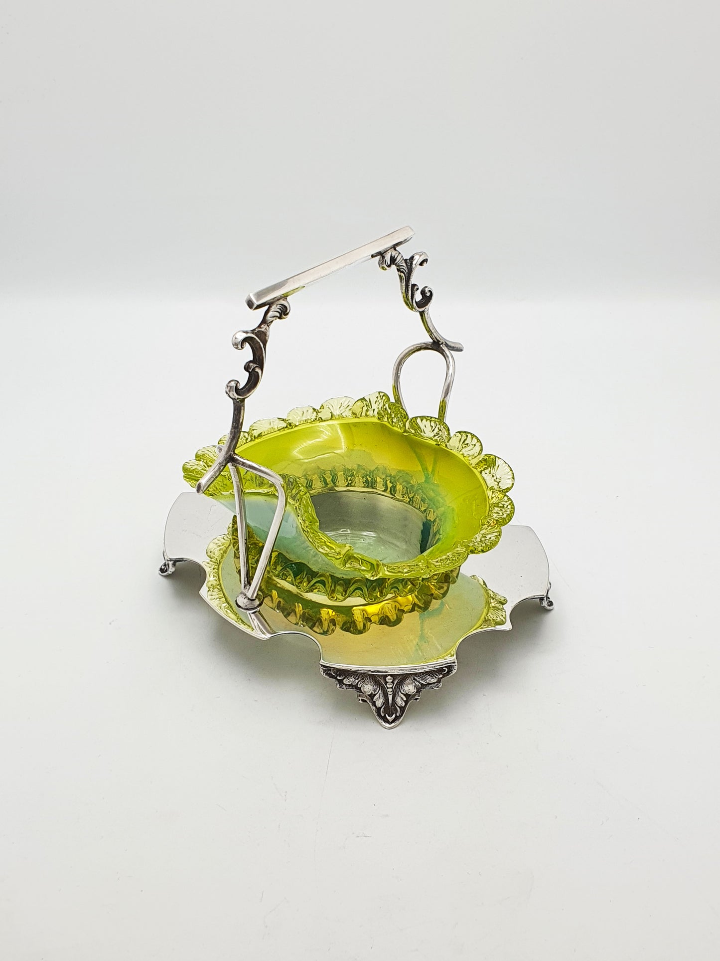 Lovely Edwardian Silver Plate and Vaseline Glass Bowl - circa 1905