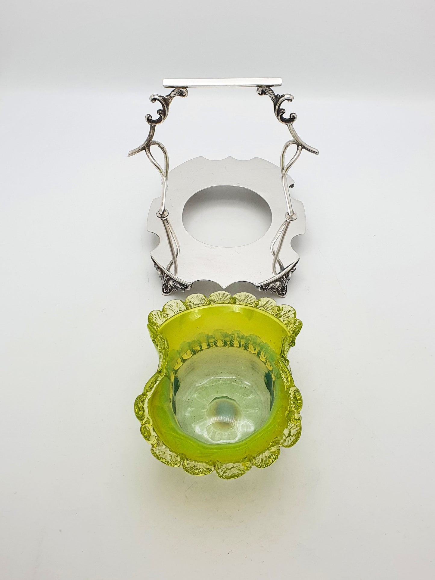 Lovely Edwardian Silver Plate and Vaseline Glass Bowl - circa 1905