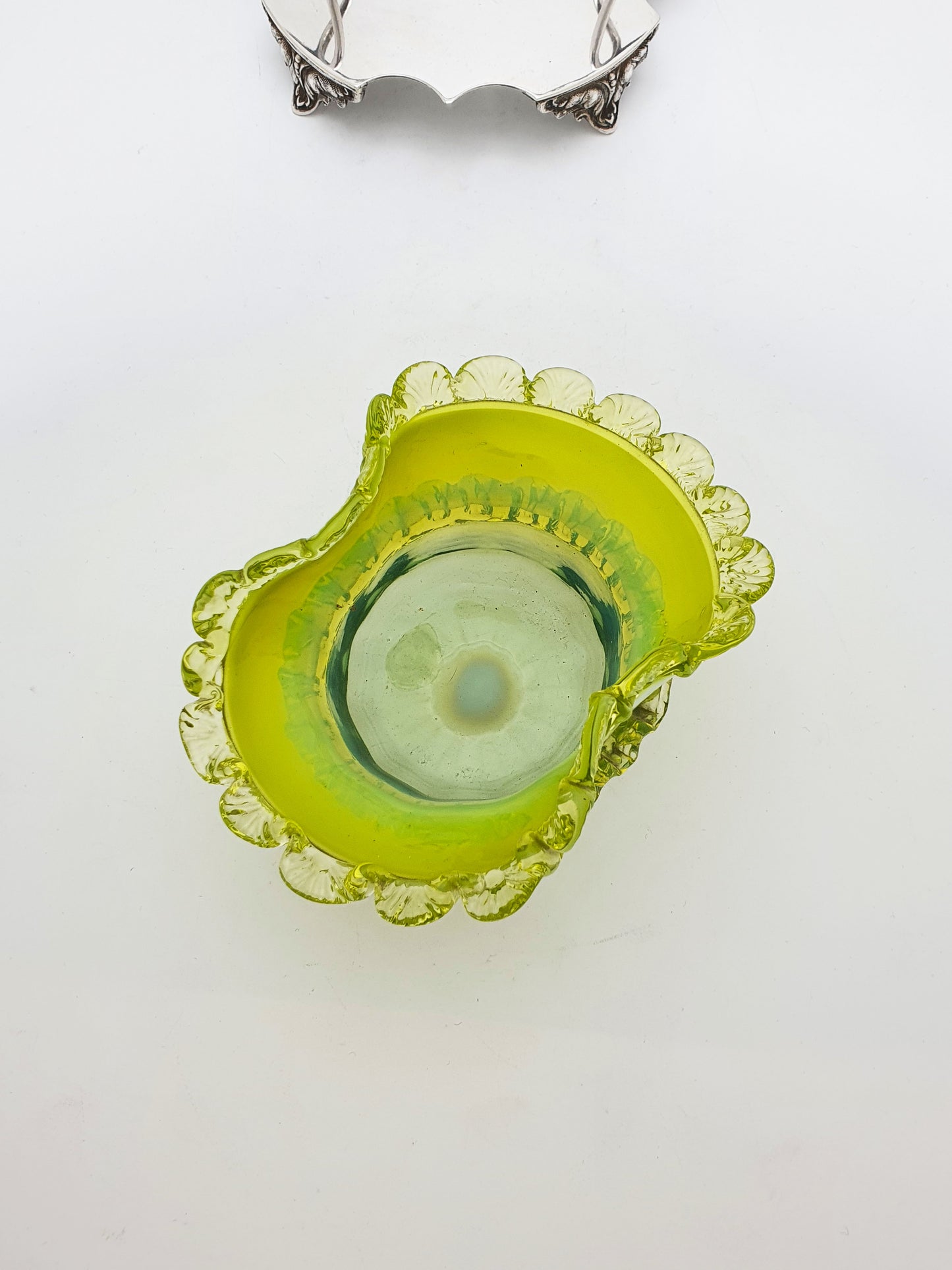 Lovely Edwardian Silver Plate and Vaseline Glass Bowl - circa 1905