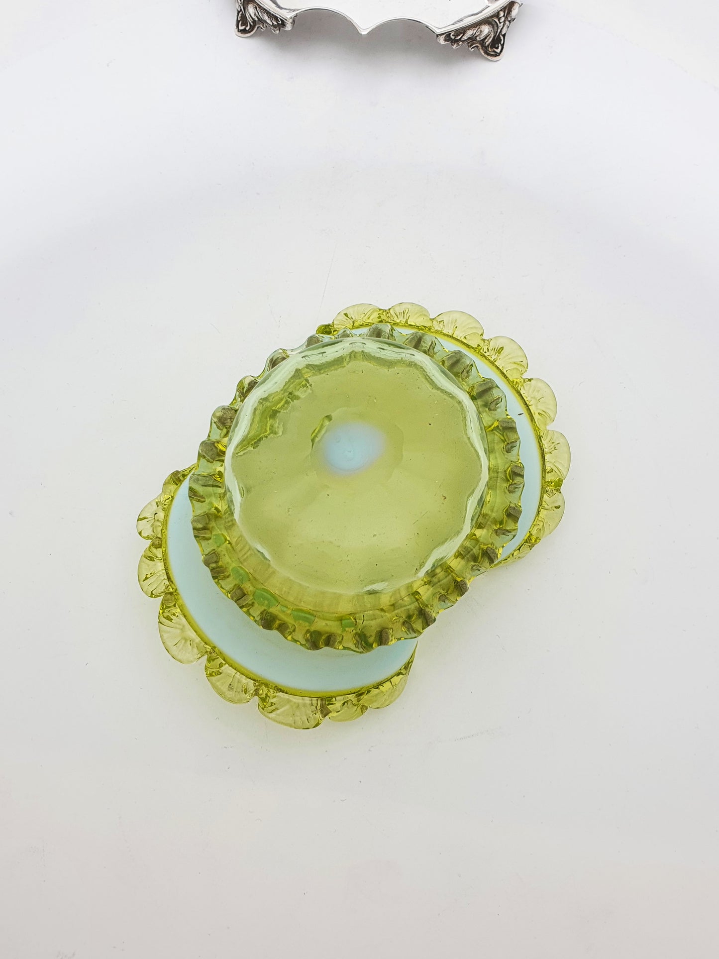 Lovely Edwardian Silver Plate and Vaseline Glass Bowl - circa 1905