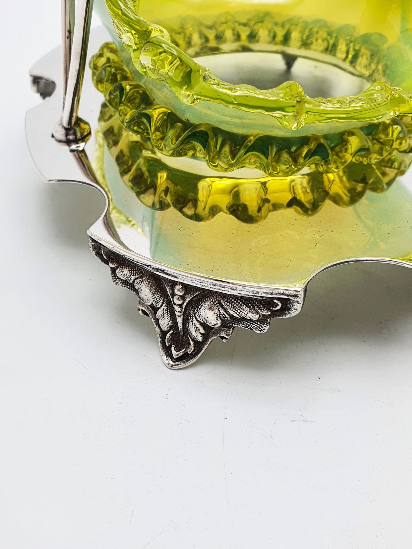 Lovely Edwardian Silver Plate and Vaseline Glass Bowl - circa 1905