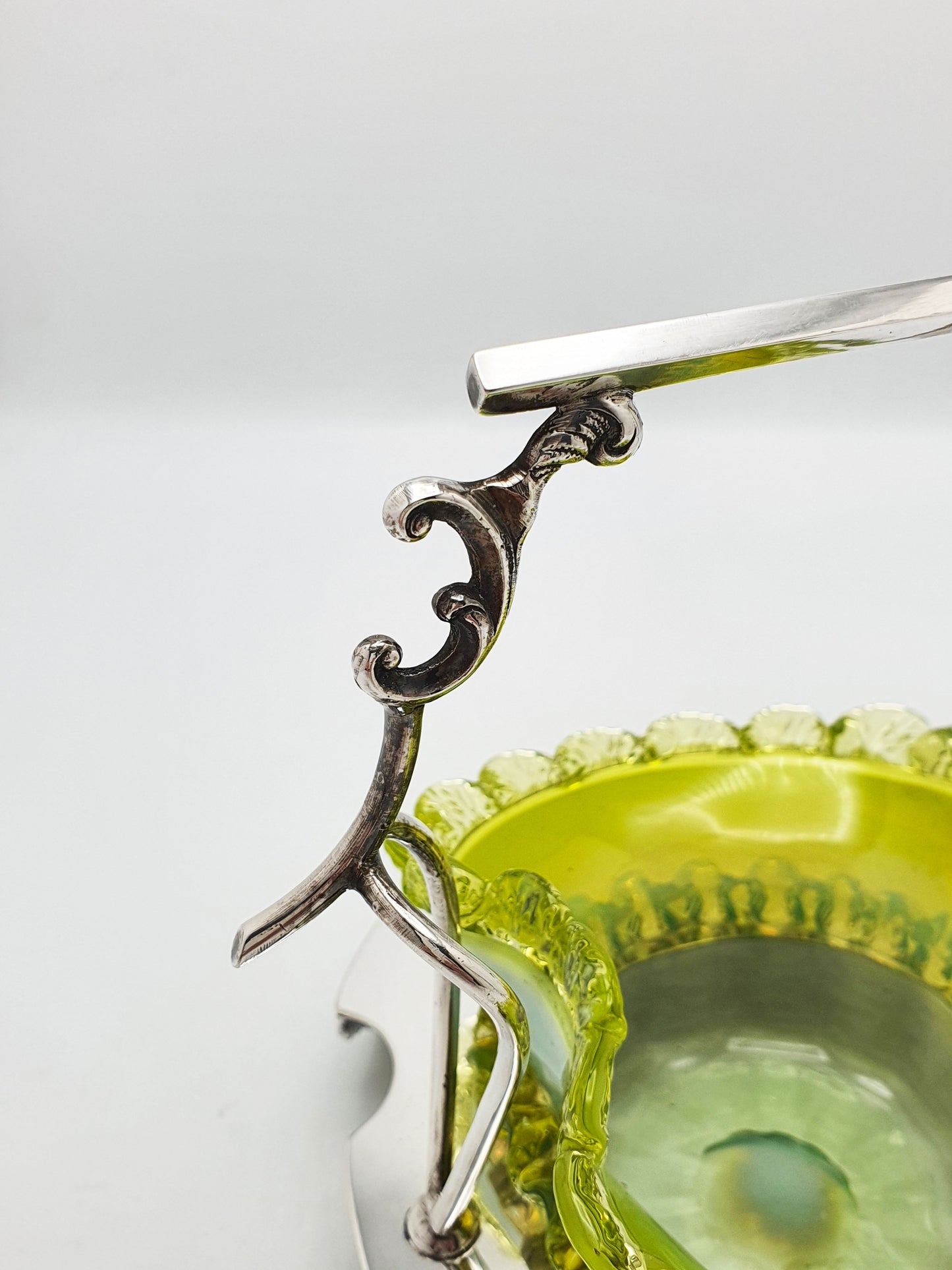 Lovely Edwardian Silver Plate and Vaseline Glass Bowl - circa 1905