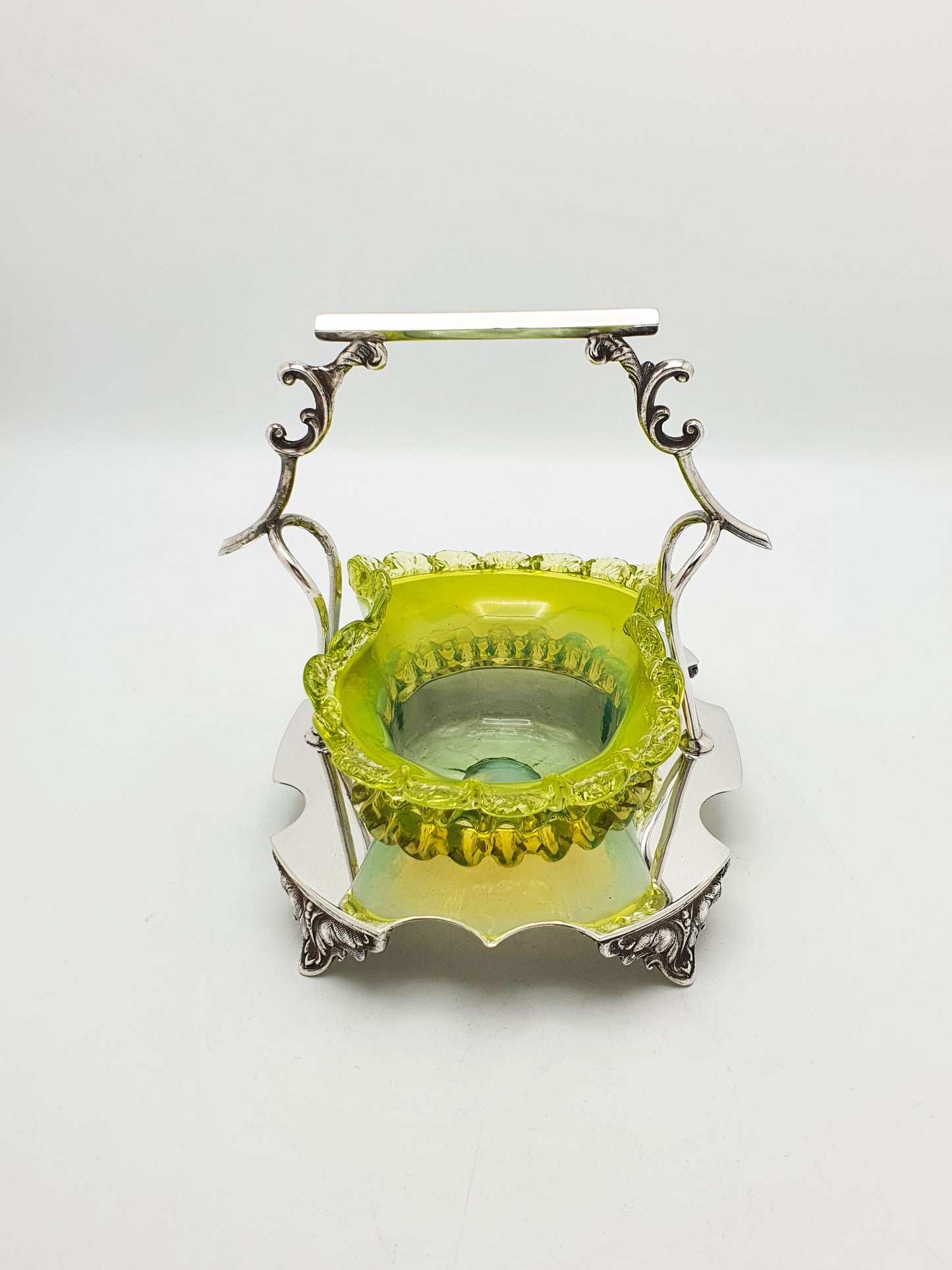 Lovely Edwardian Silver Plate and Vaseline Glass Bowl - circa 1905