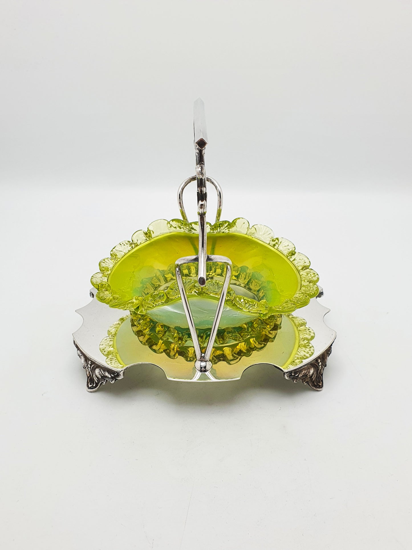 Lovely Edwardian Silver Plate and Vaseline Glass Bowl - circa 1905