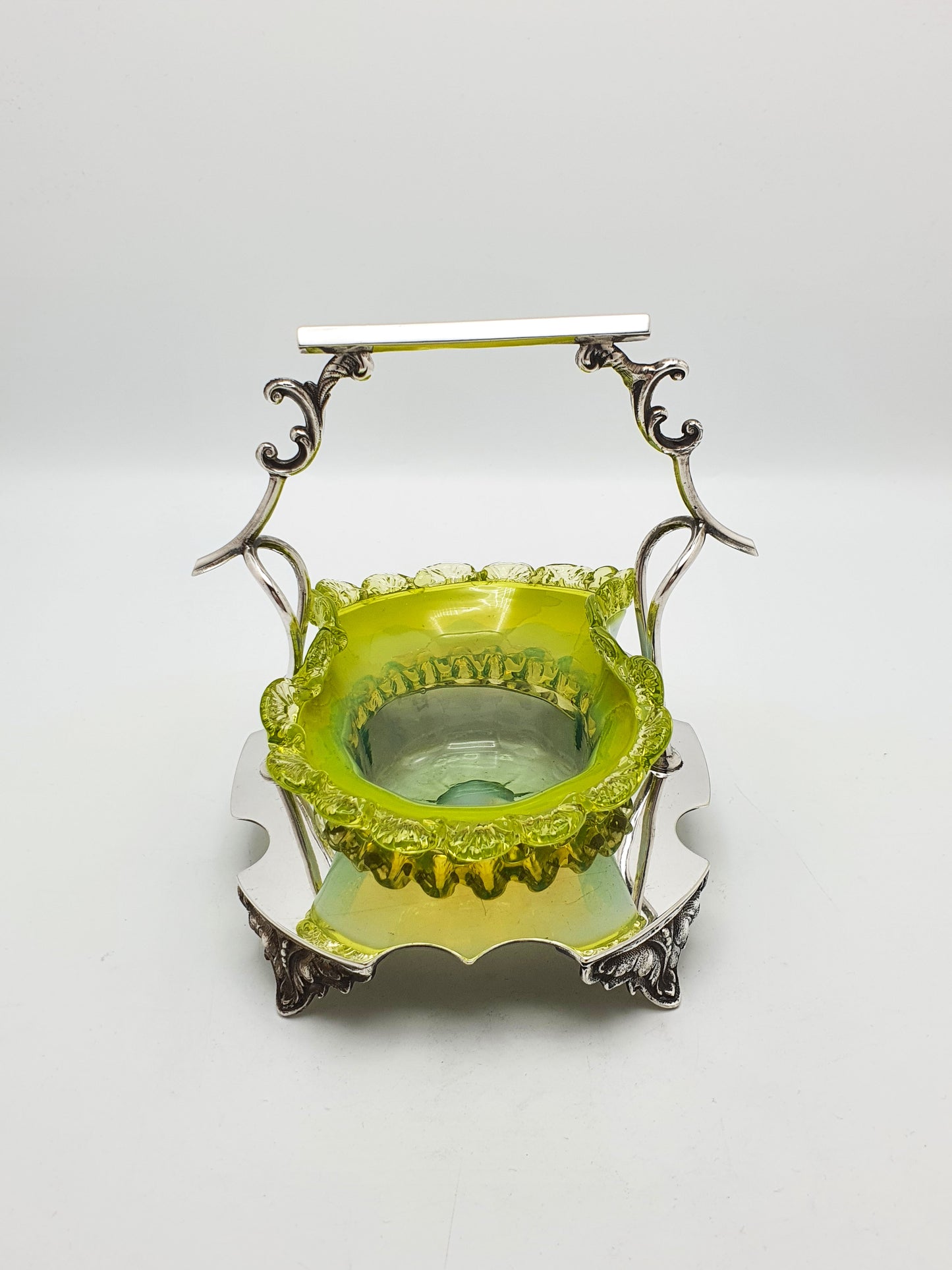 Lovely Edwardian Silver Plate and Vaseline Glass Bowl - circa 1905