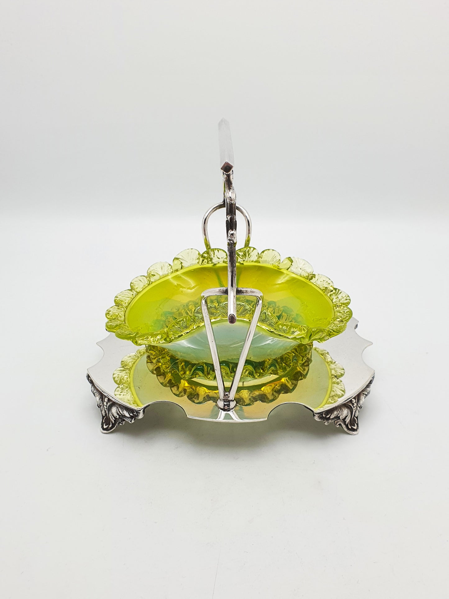 Lovely Edwardian Silver Plate and Vaseline Glass Bowl - circa 1905