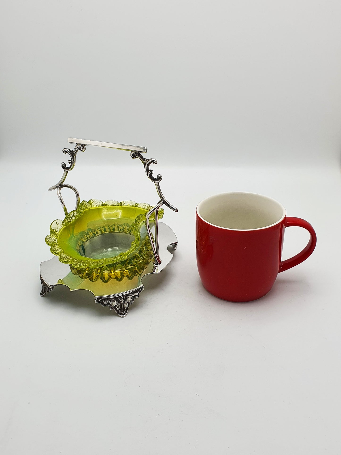 Lovely Edwardian Silver Plate and Vaseline Glass Bowl - circa 1905
