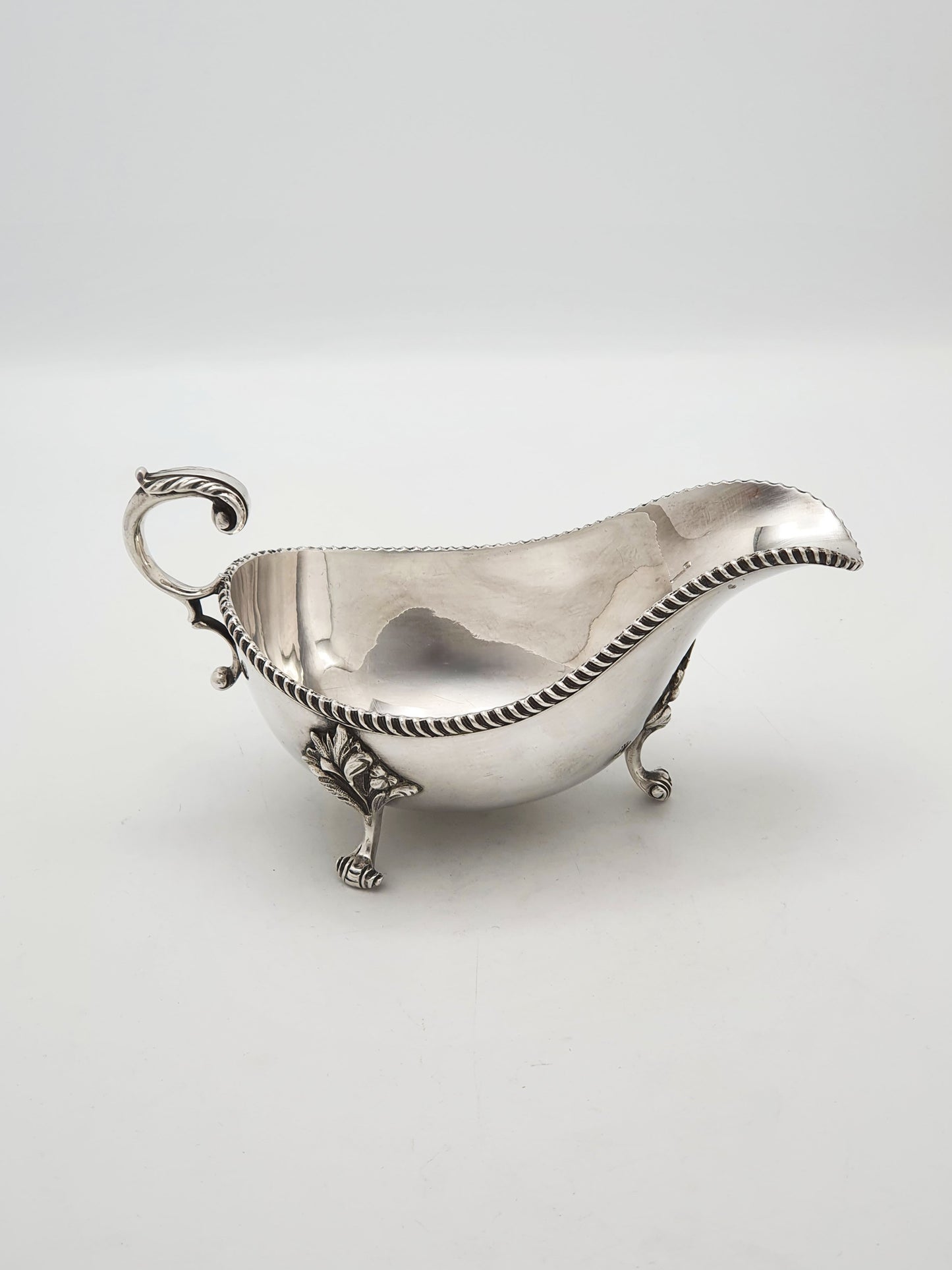 Pair of Antique Silver Plate Sauce Boats with Ornamental Leaf Detailing – circa 1920