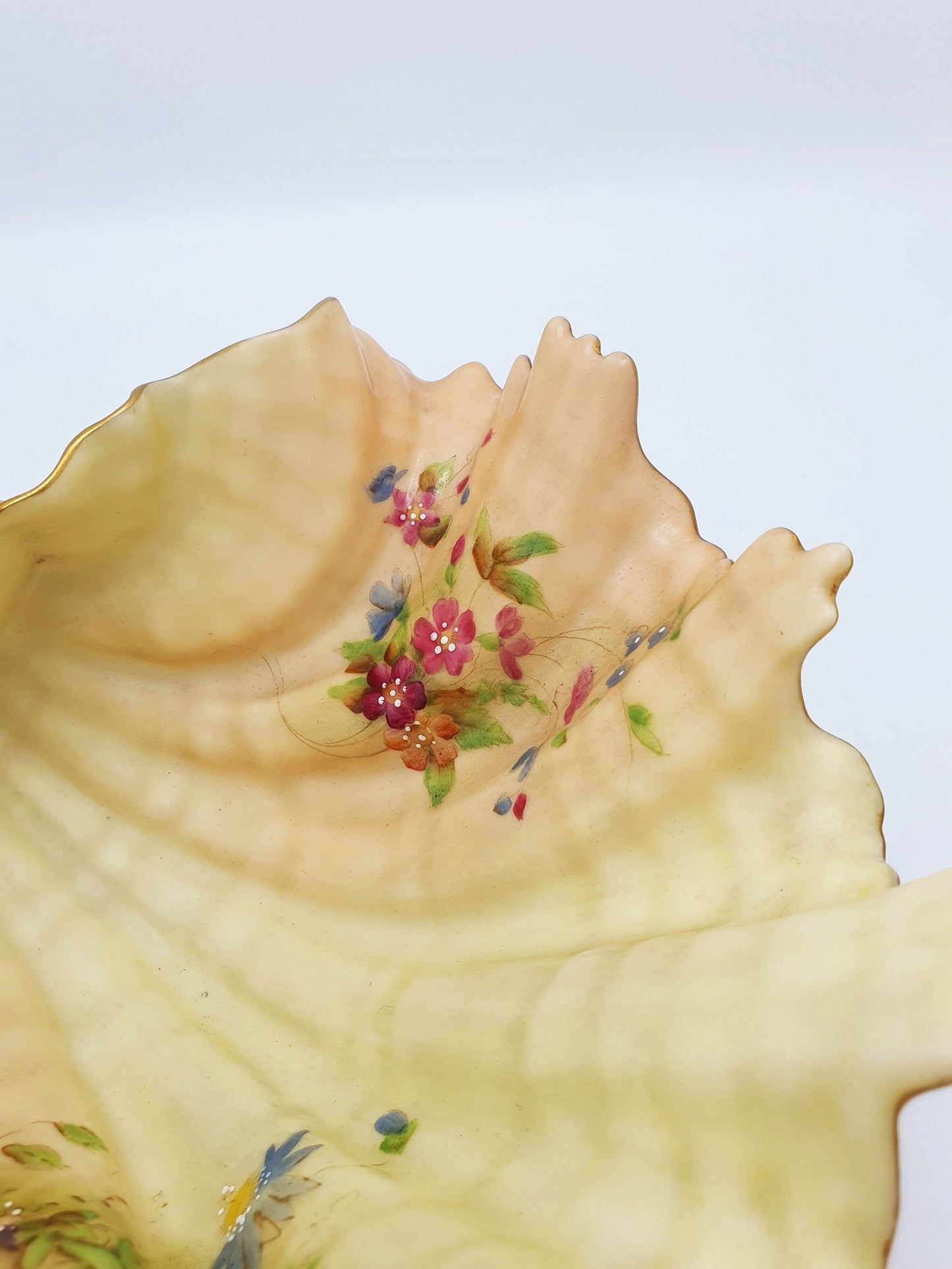 Royal Worcester Blush Ivory Shell Dish with Gilt Edge and Floral Sprays – 1900