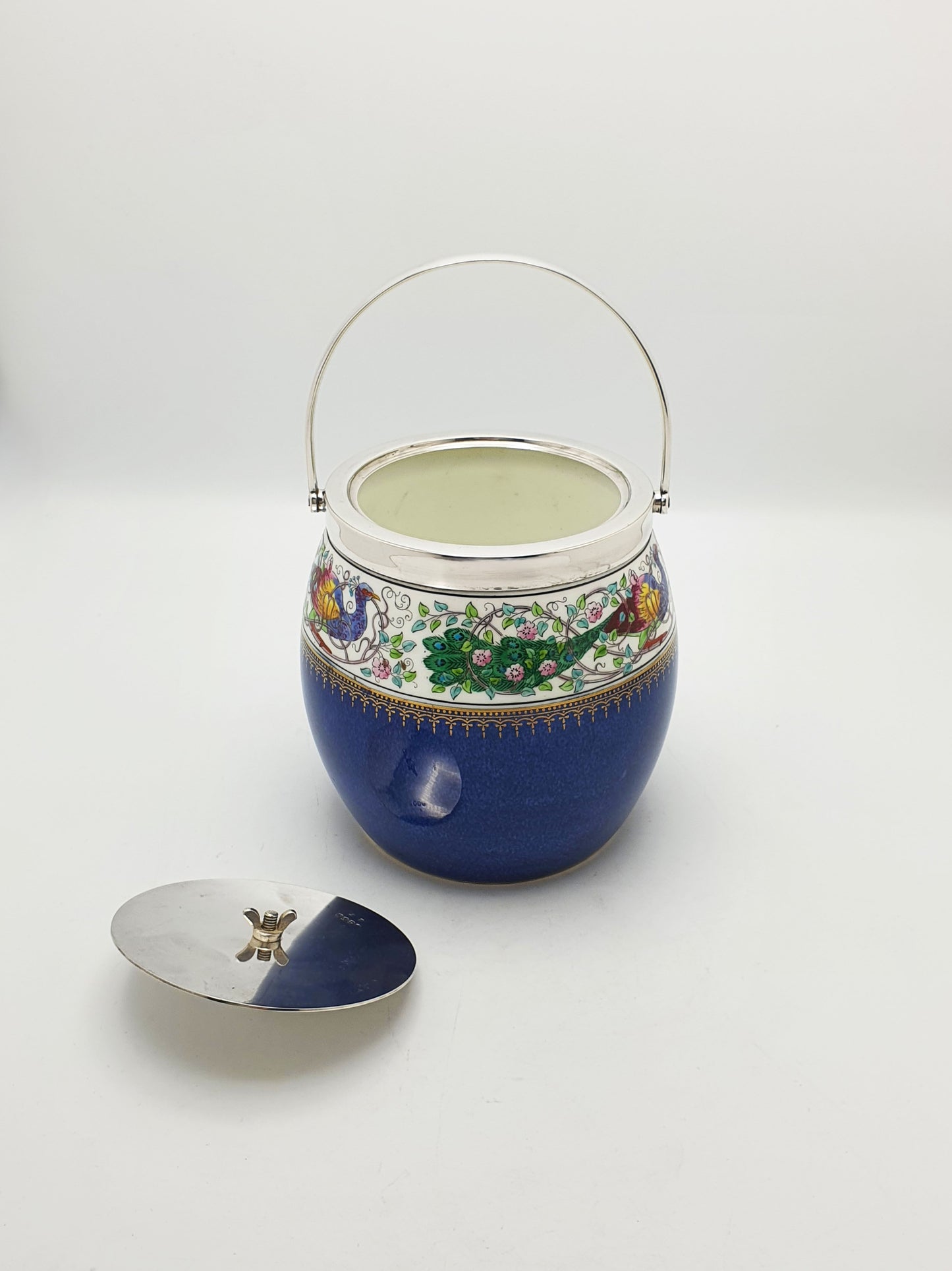 Antique Wedgwood China Biscuit Barrel with Peacock Decoration – circa 1920