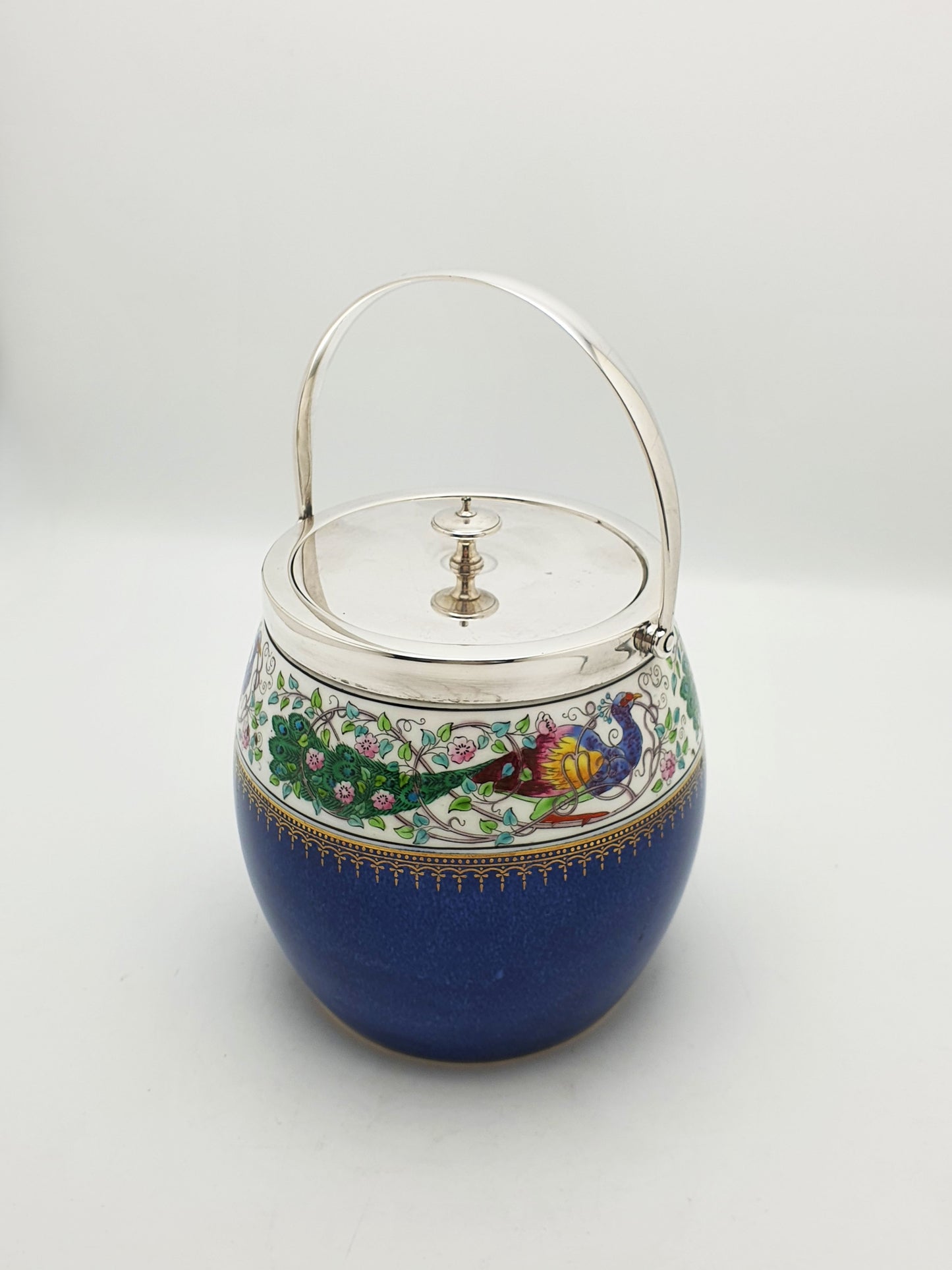 Antique Wedgwood China Biscuit Barrel with Peacock Decoration – circa 1920