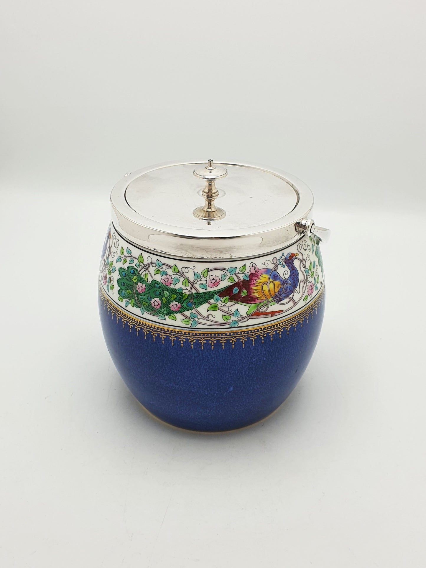 Antique Wedgwood China Biscuit Barrel with Peacock Decoration – circa 1920