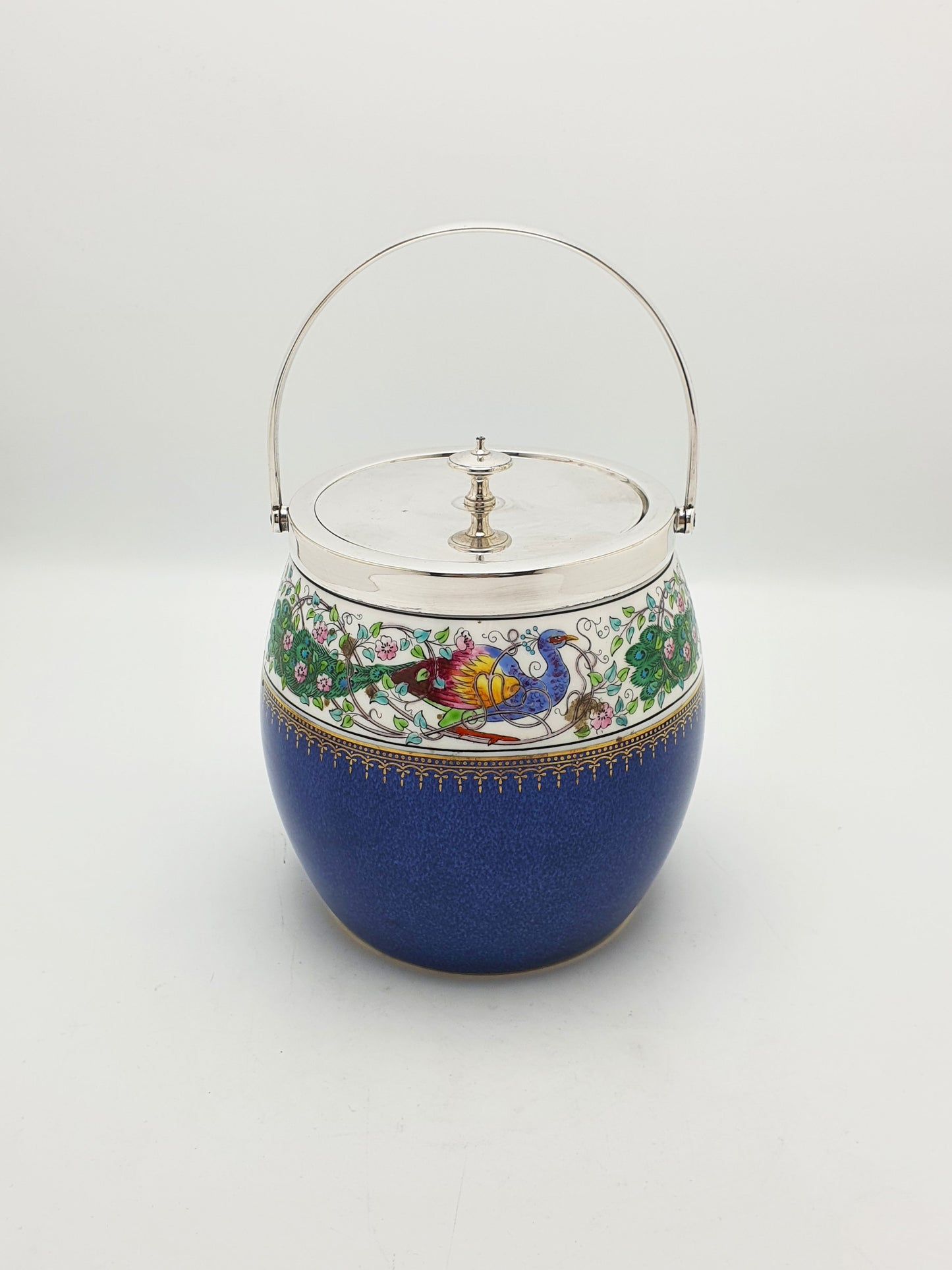 Antique Wedgwood China Biscuit Barrel with Peacock Decoration – circa 1920
