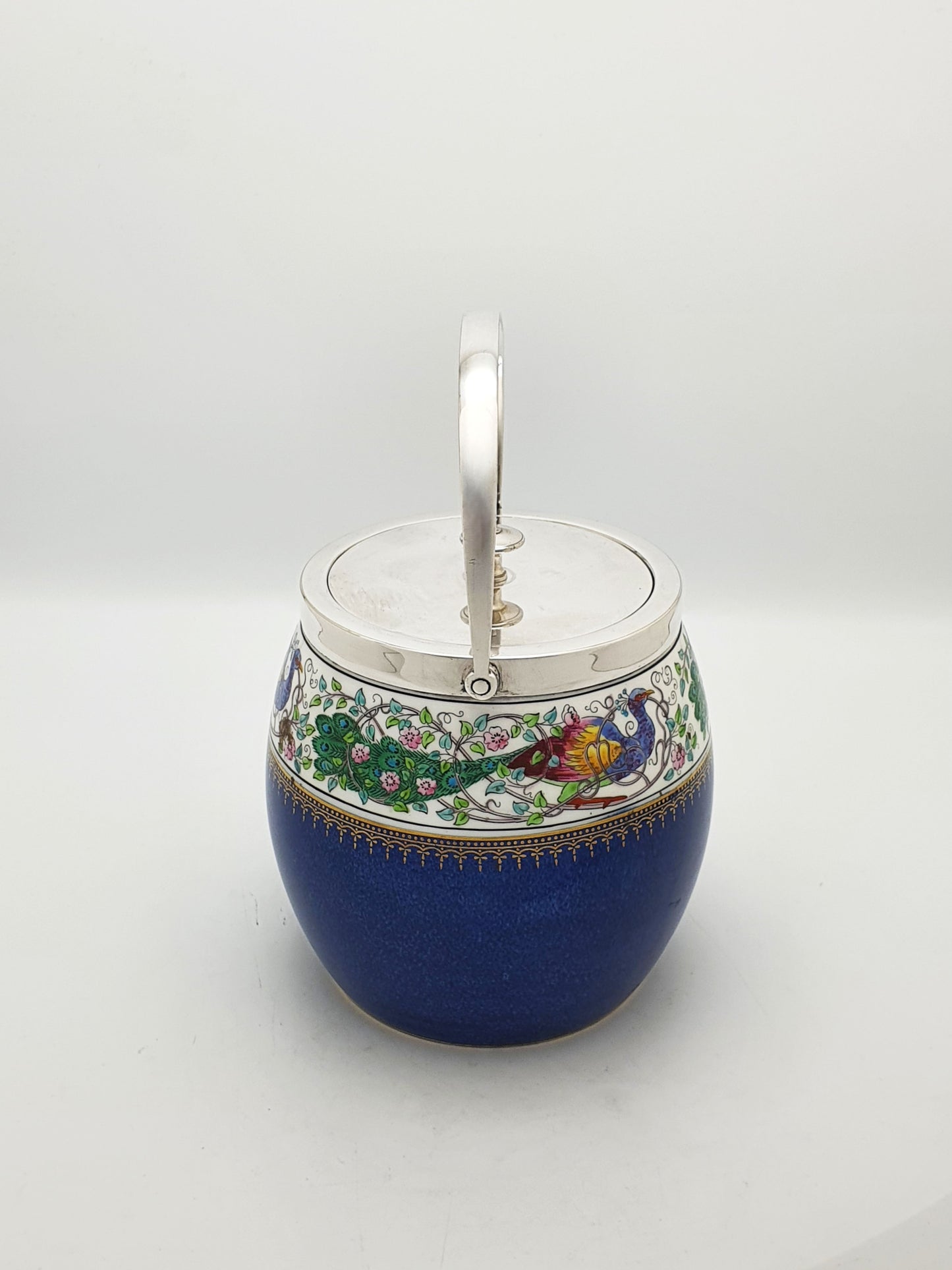Antique Wedgwood China Biscuit Barrel with Peacock Decoration – circa 1920